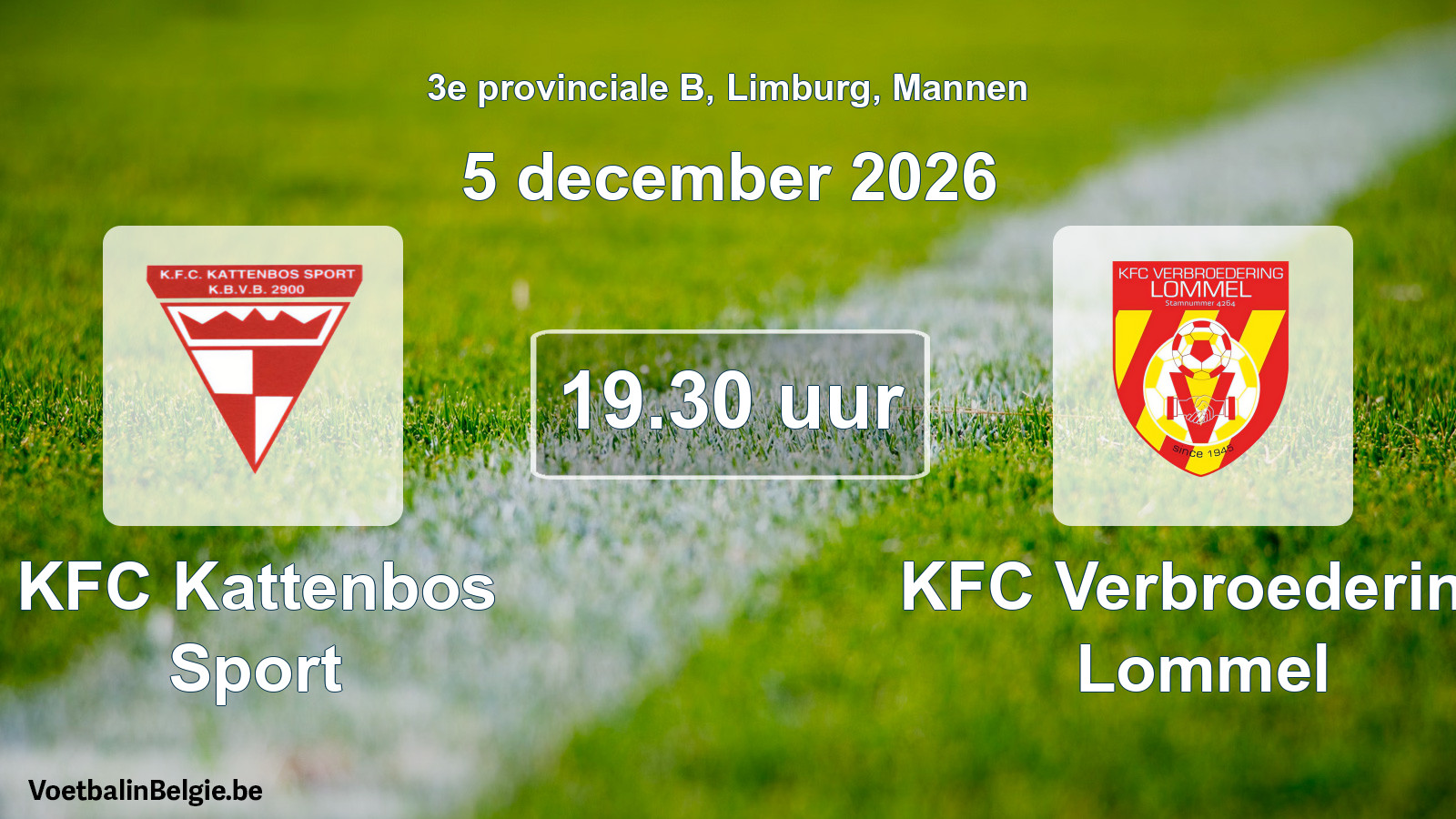 Geplande wedstrijd mannenvoetbal: KFC Kattenbos Sport - KFC Verbroedering Lommel (5 december 2026)