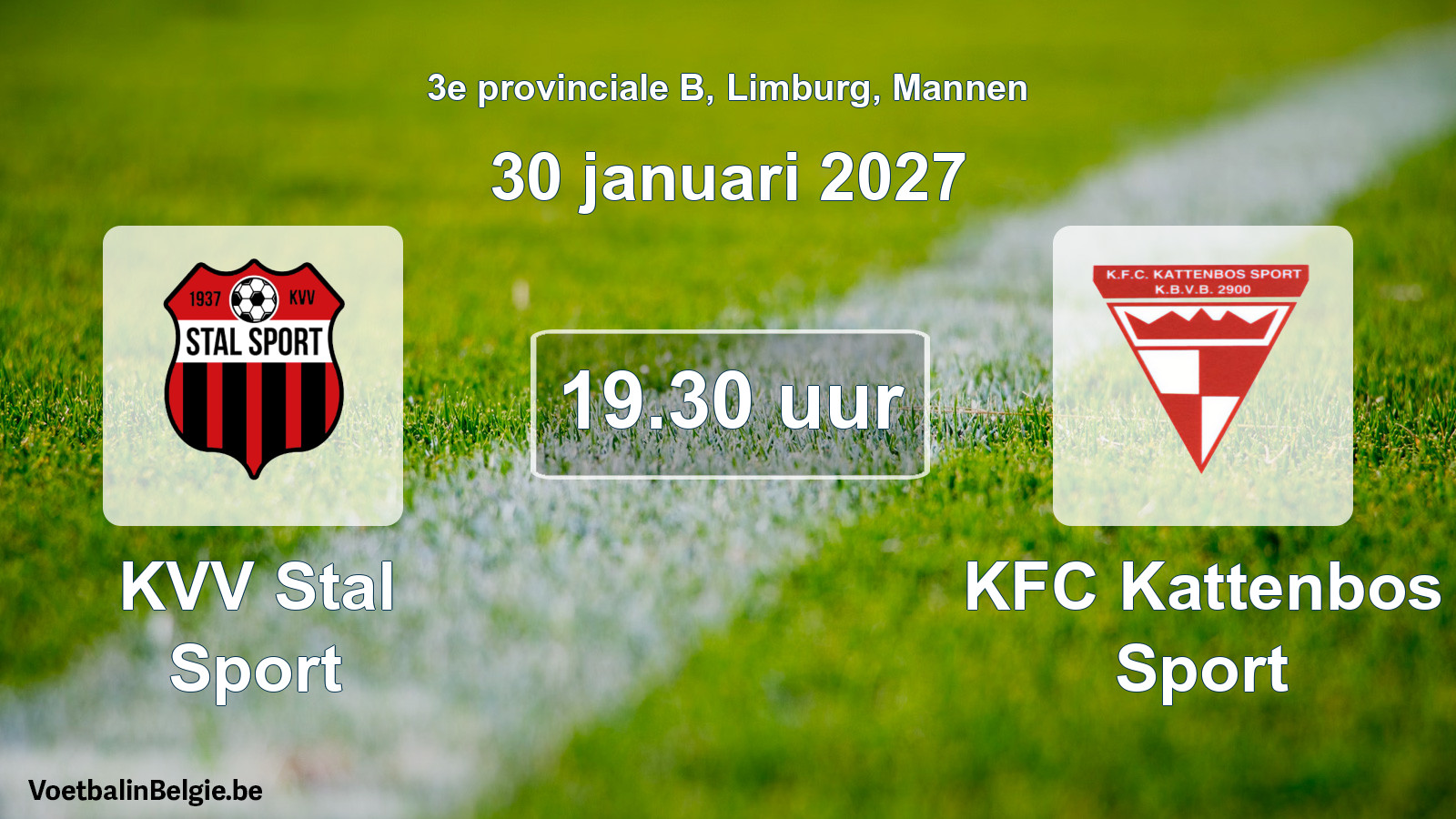 Geplande wedstrijd mannenvoetbal: KVV Stal Sport - KFC Kattenbos Sport (30 januari 2027)