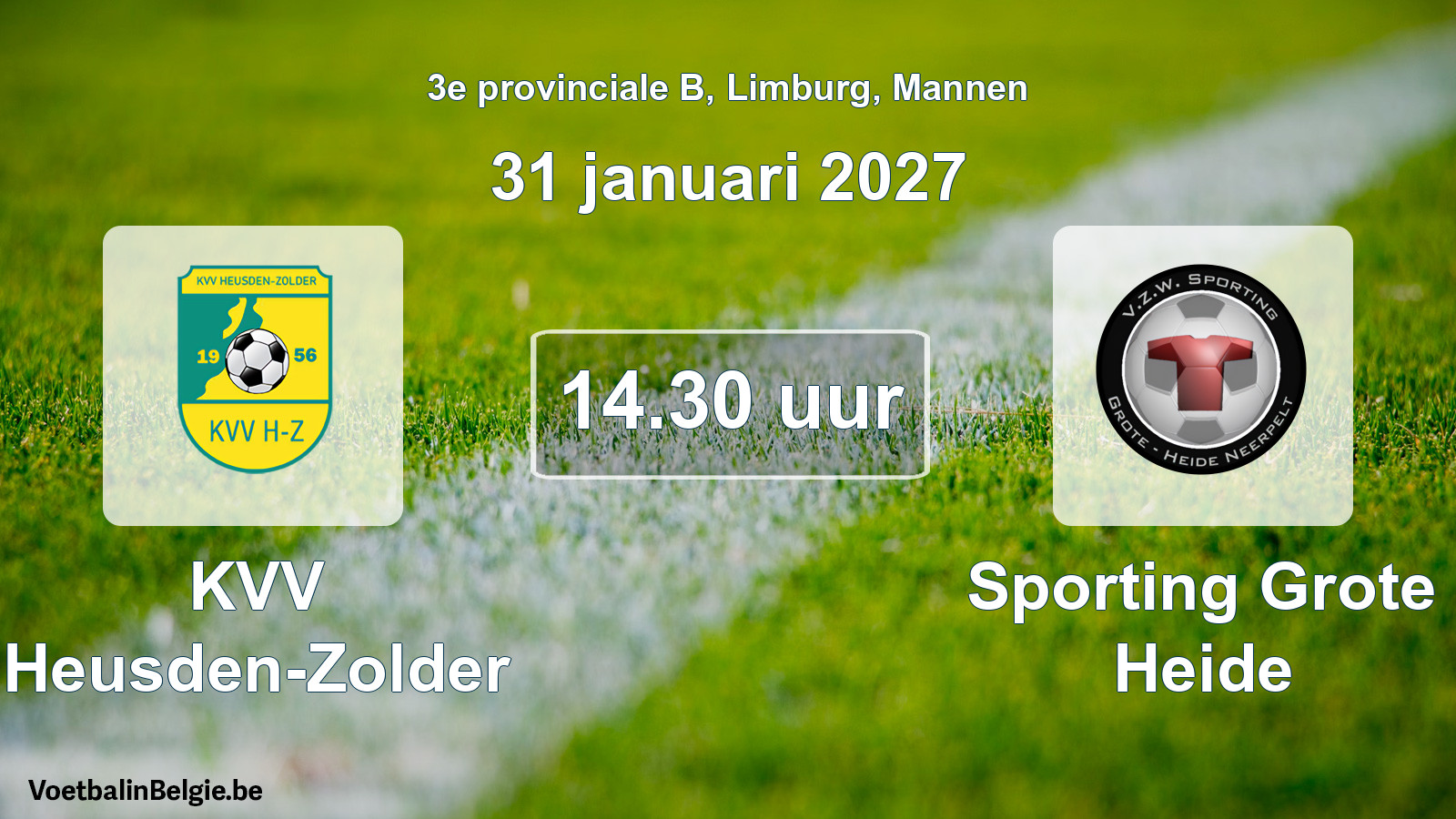 Geplande wedstrijd mannenvoetbal: KVV Heusden-Zolder - Sporting Grote Heide (31 januari 2027)