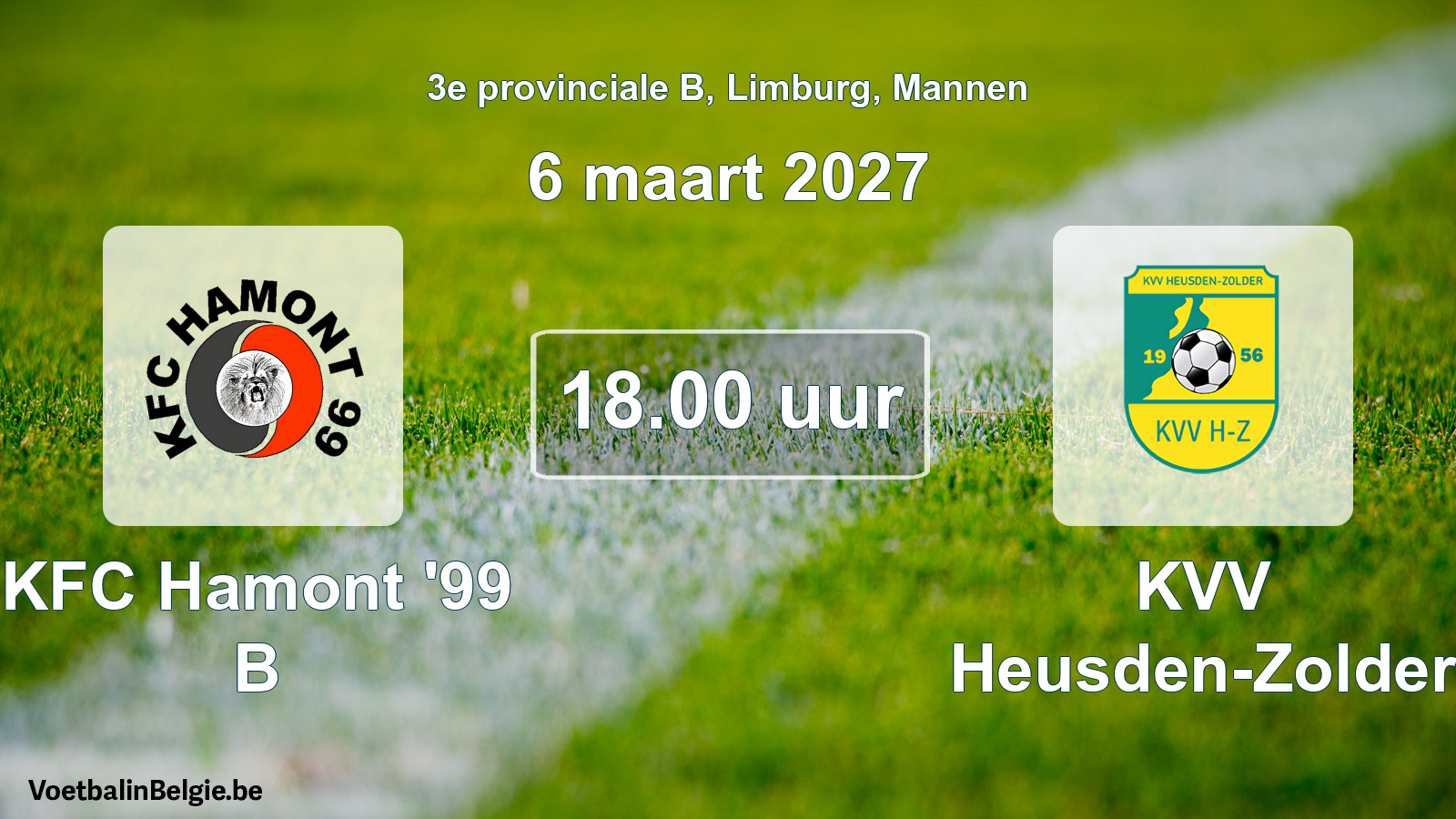 Geplande wedstrijd mannenvoetbal: KFC Hamont '99 B - KVV Heusden-Zolder (6 maart 2027)