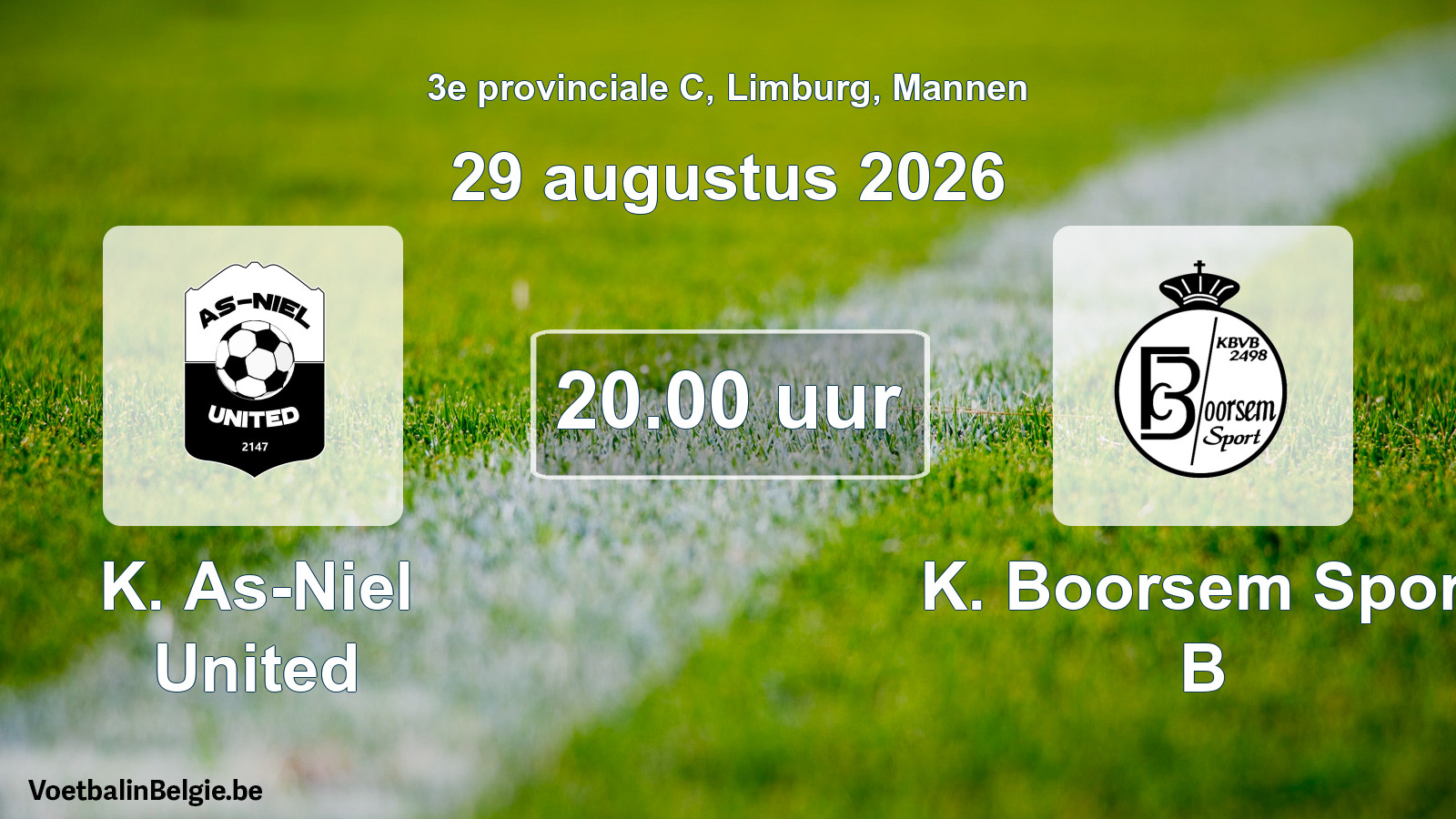 Geplande wedstrijd mannenvoetbal: K. As-Niel United - K. Boorsem Sport B (29 augustus 2026)