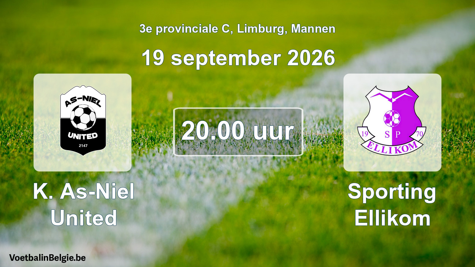 Geplande wedstrijd mannenvoetbal: K. As-Niel United - Sporting Ellikom (19 september 2026)