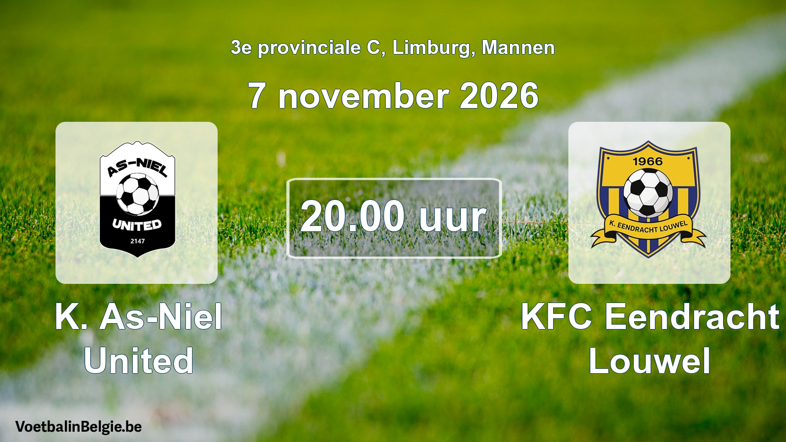 Geplande wedstrijd mannenvoetbal: K. As-Niel United - KFC Eendracht Louwel (7 november 2026)