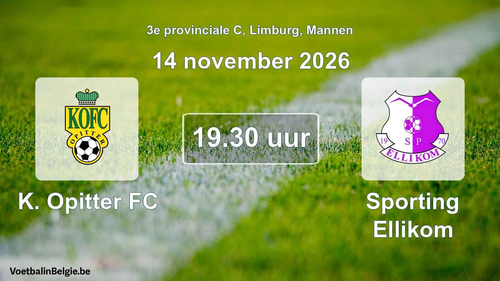 Geplande wedstrijd mannenvoetbal: K. Opitter FC - Sporting Ellikom (14 november 2026)