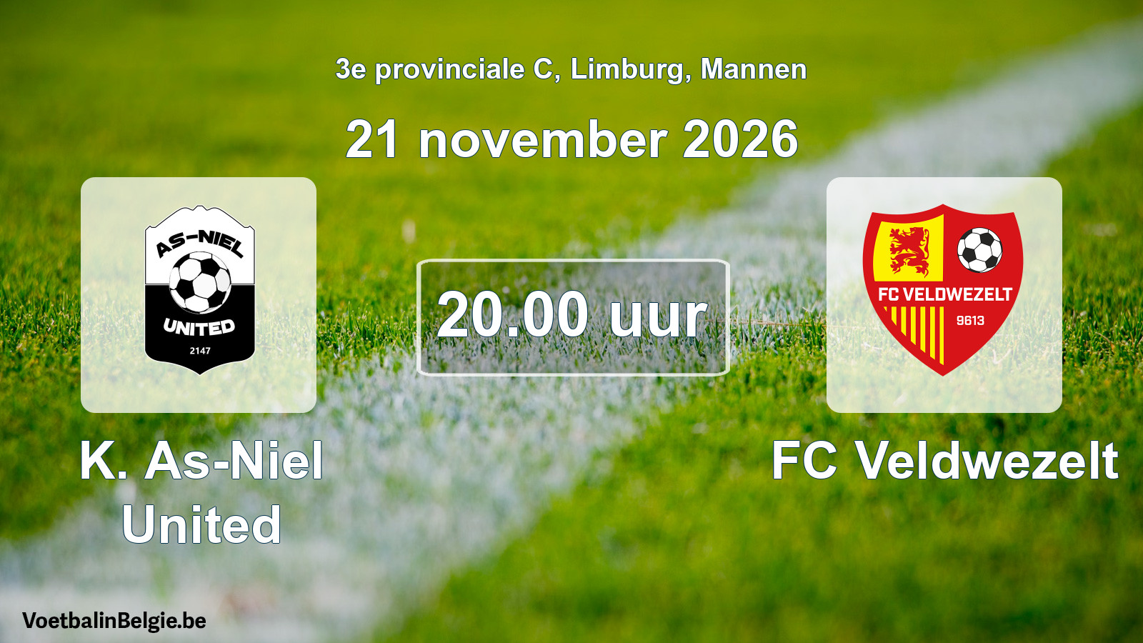 Geplande wedstrijd mannenvoetbal: K. As-Niel United - FC Veldwezelt (21 november 2026)
