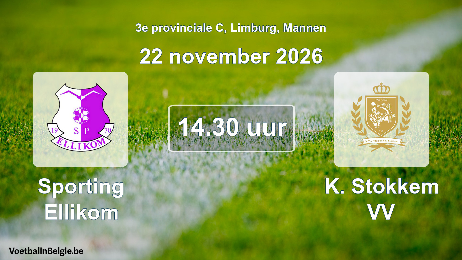 Geplande wedstrijd mannenvoetbal: Sporting Ellikom - K. Stokkem VV (22 november 2026)