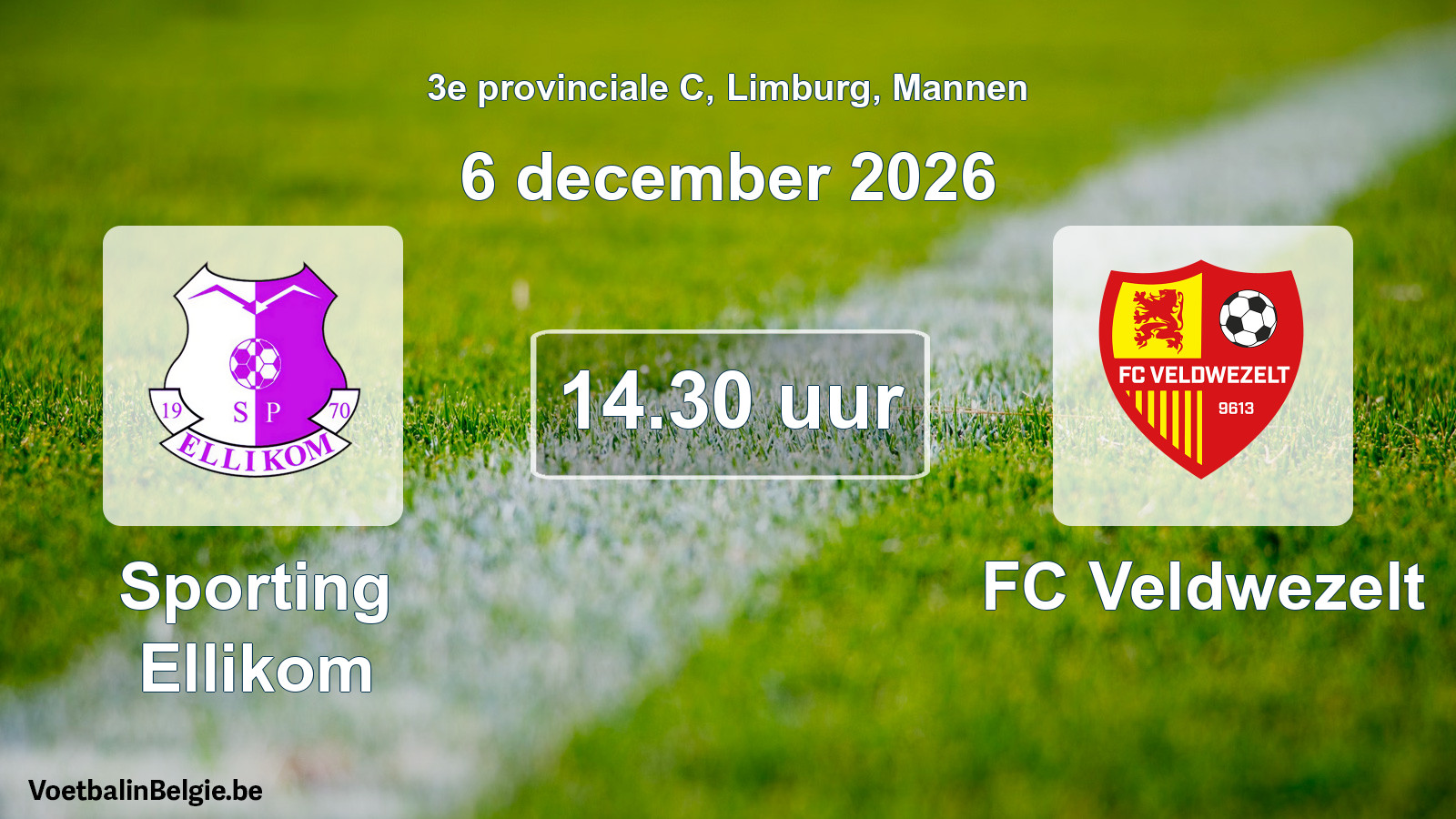 Geplande wedstrijd mannenvoetbal: Sporting Ellikom - FC Veldwezelt (6 december 2026)