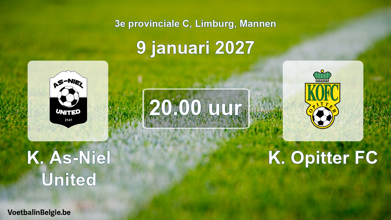 Geplande wedstrijd mannenvoetbal: K. As-Niel United - K. Opitter FC (9 januari 2027)