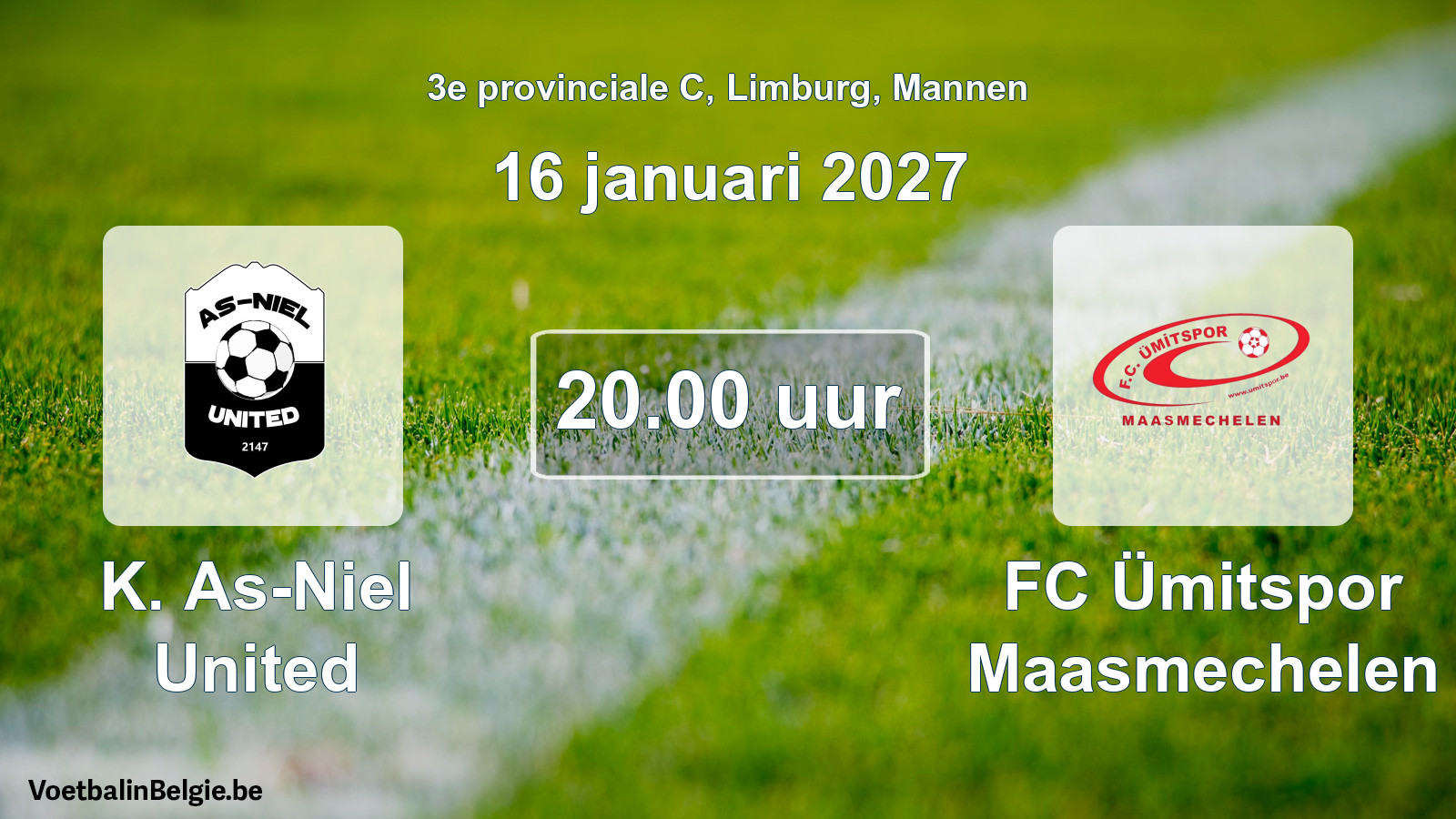 Geplande wedstrijd mannenvoetbal: K. As-Niel United - FC Ümitspor Maasmechelen (16 januari 2027)