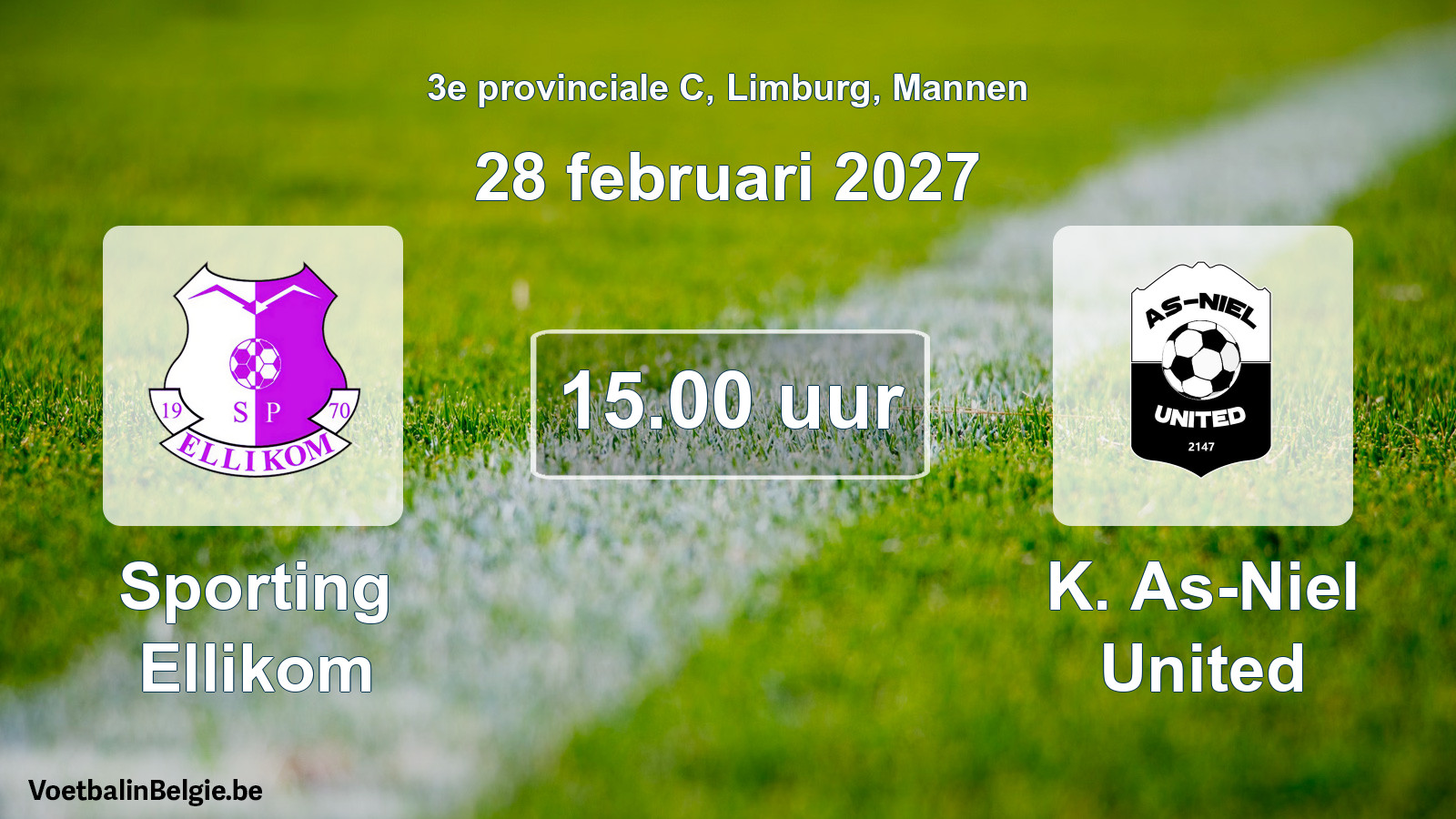 Geplande wedstrijd mannenvoetbal: Sporting Ellikom - K. As-Niel United (28 februari 2027)