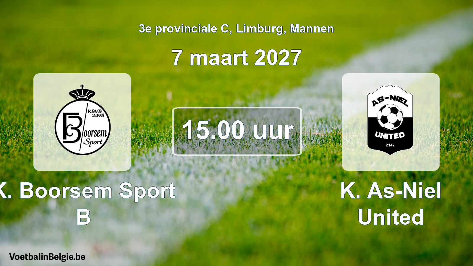 Geplande wedstrijd mannenvoetbal: K. Boorsem Sport B - K. As-Niel United (7 maart 2027)