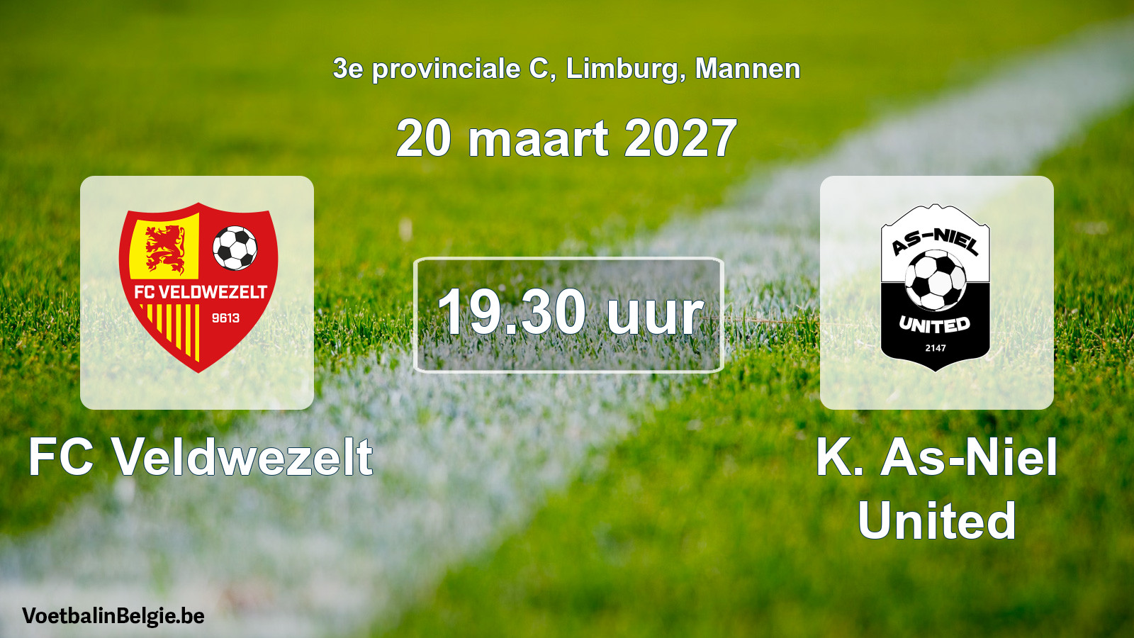 Geplande wedstrijd mannenvoetbal: FC Veldwezelt - K. As-Niel United (20 maart 2027)