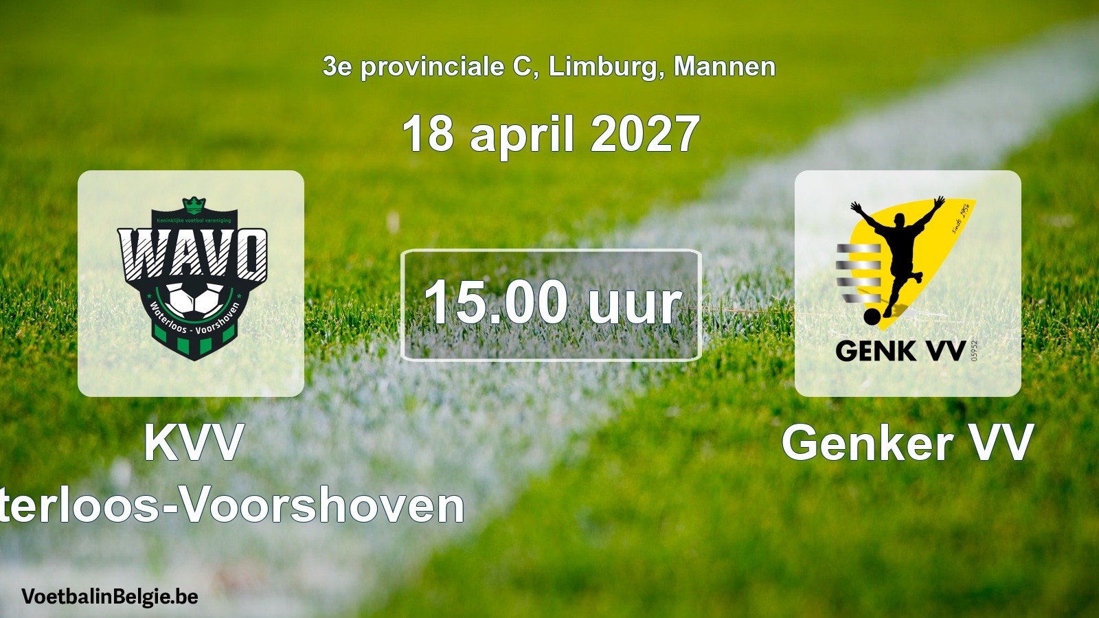 Geplande wedstrijd mannenvoetbal: KVV Waterloos-Voorshoven - Genker VV (18 april 2027)