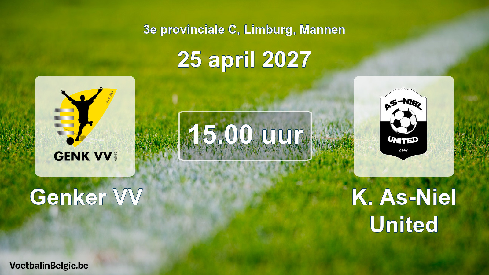 Geplande wedstrijd mannenvoetbal: Genker VV - K. As-Niel United (25 april 2027)