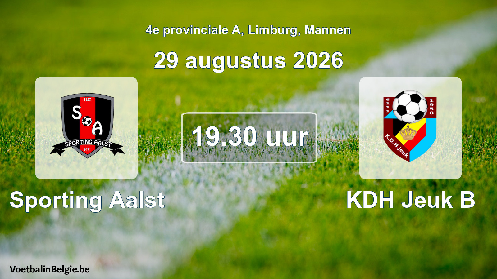Geplande wedstrijd mannenvoetbal: Sporting Aalst - KDH Jeuk B (29 augustus 2026)