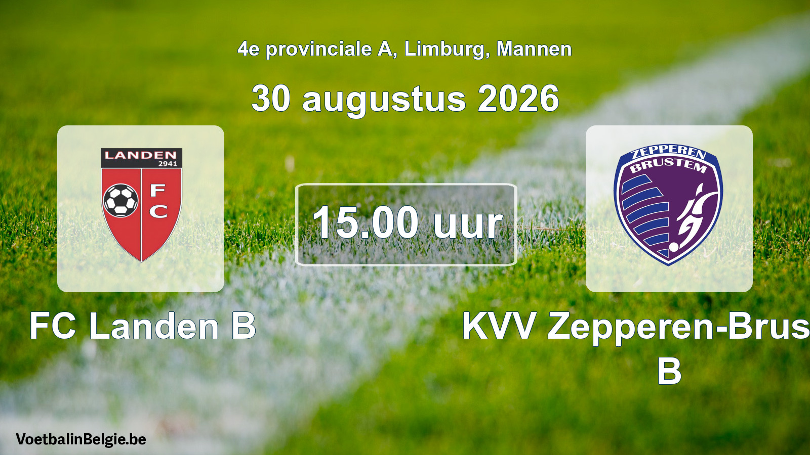 Geplande wedstrijd mannenvoetbal: FC Landen B - KVV Zepperen-Brustem B (30 augustus 2026)