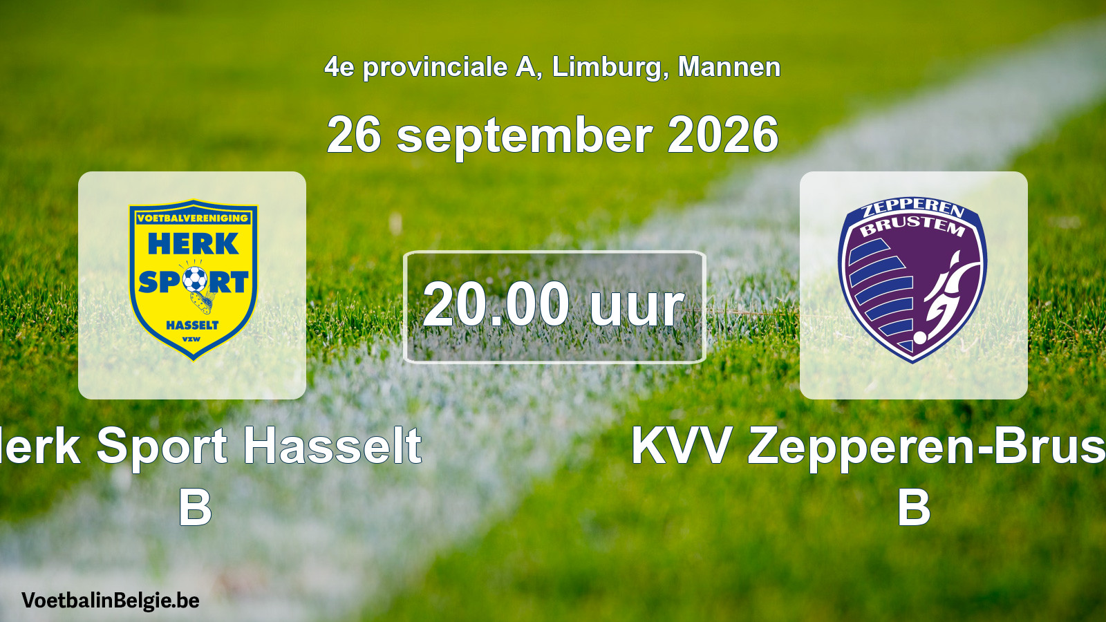 Geplande wedstrijd mannenvoetbal: Herk Sport Hasselt B - KVV Zepperen-Brustem B (26 september 2026)