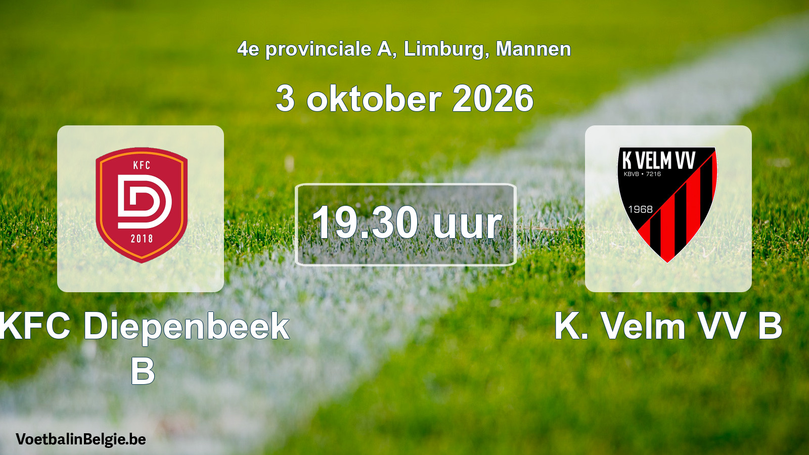 Geplande wedstrijd mannenvoetbal: KFC Diepenbeek B - K. Velm VV B (3 oktober 2026)