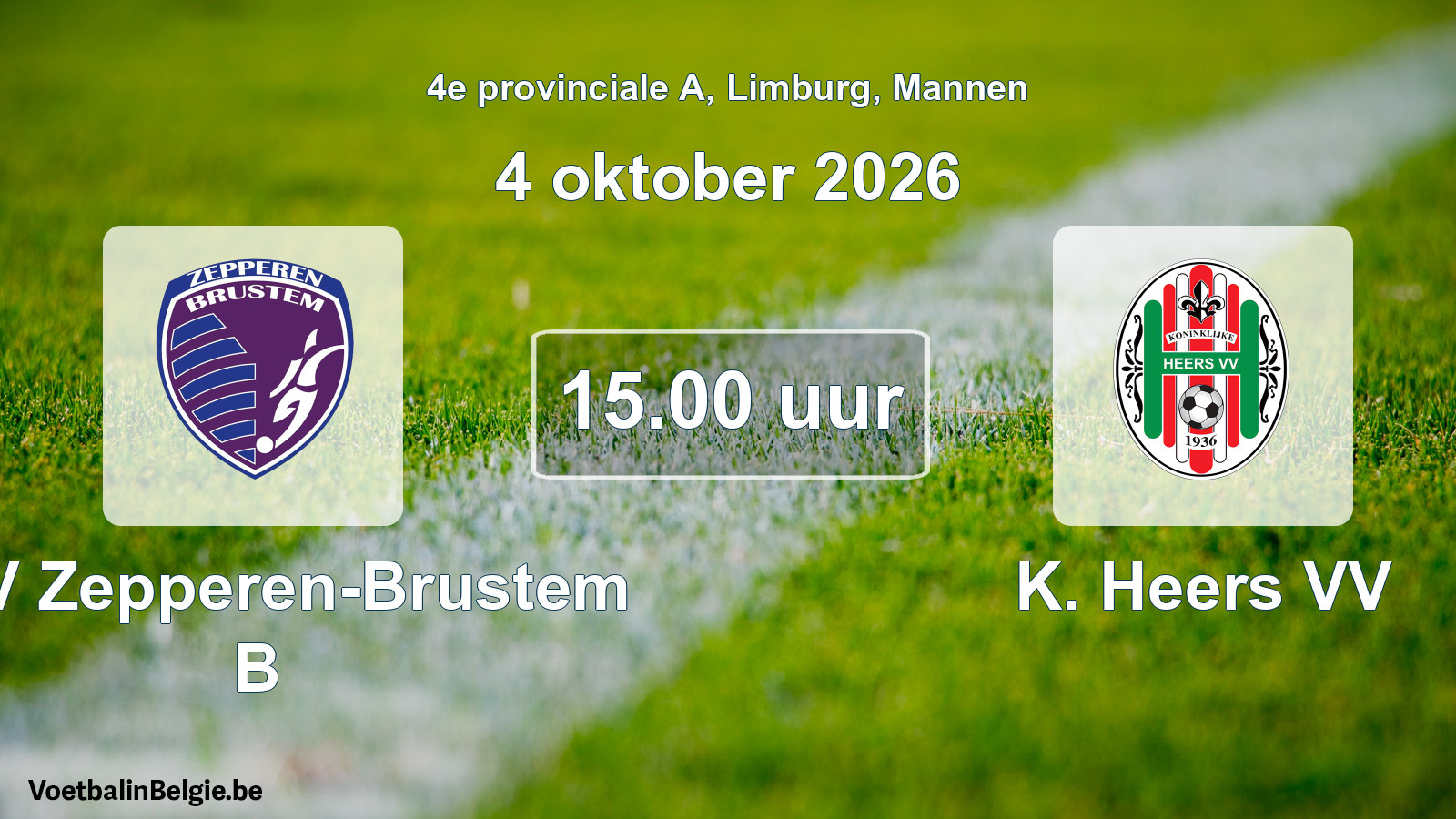 Geplande wedstrijd mannenvoetbal: KVV Zepperen-Brustem B - K. Heers VV (4 oktober 2026)