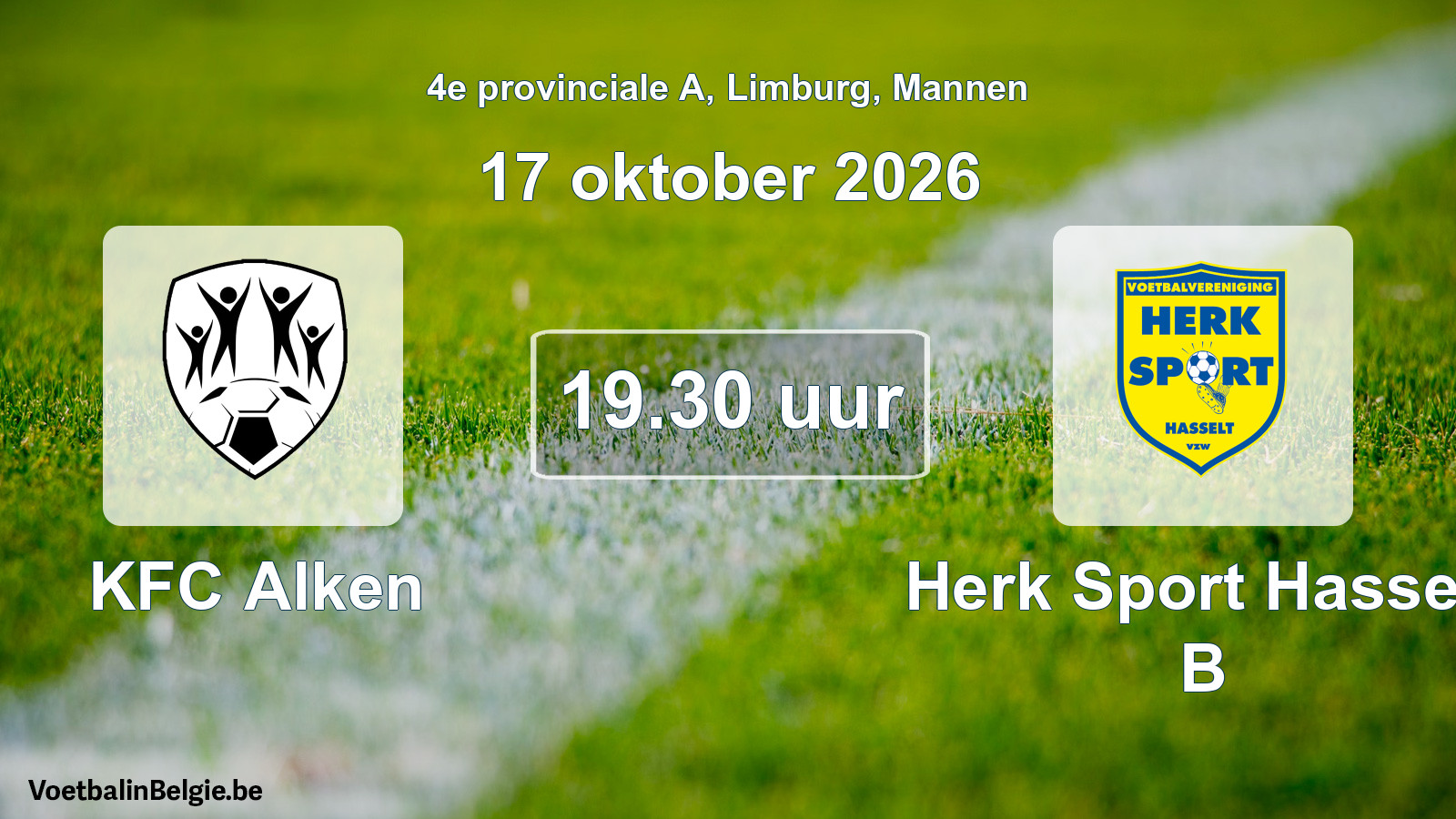 Geplande wedstrijd mannenvoetbal: KFC Alken - Herk Sport Hasselt B (17 oktober 2026)