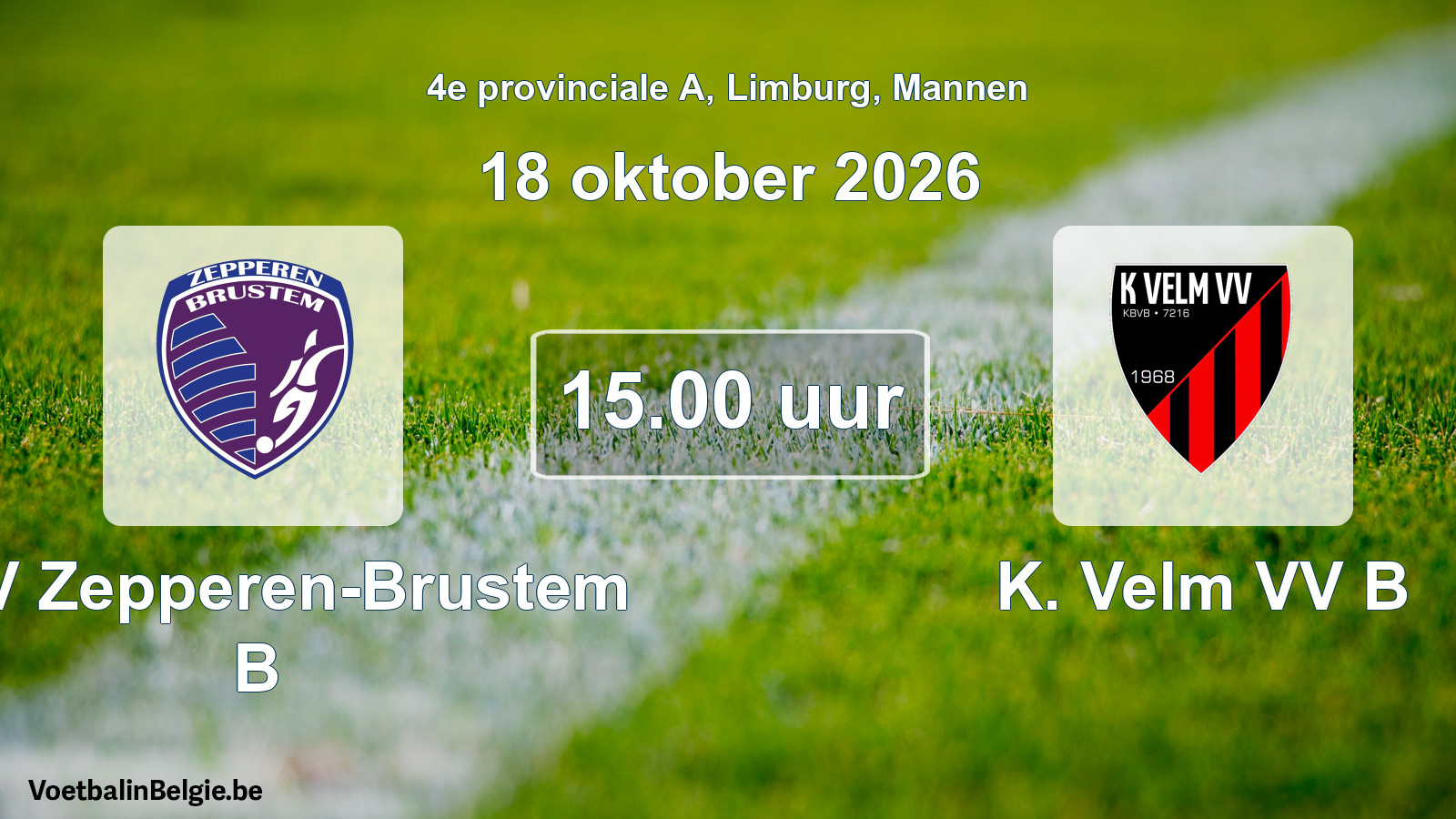 Geplande wedstrijd mannenvoetbal: KVV Zepperen-Brustem B - K. Velm VV B (18 oktober 2026)