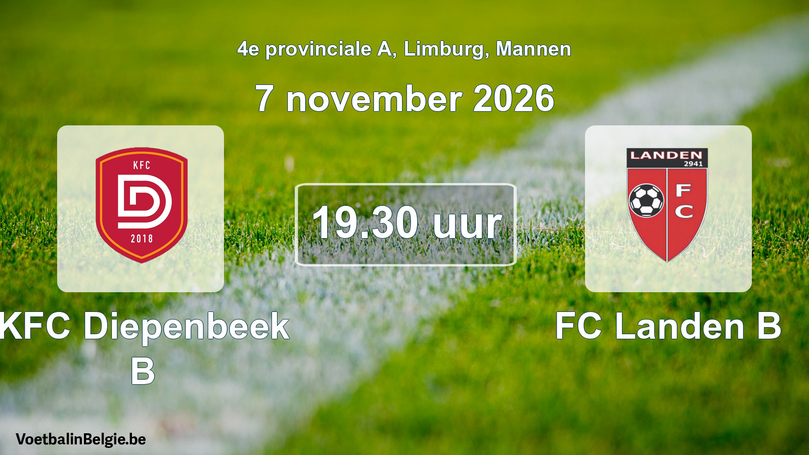 Geplande wedstrijd mannenvoetbal: KFC Diepenbeek B - FC Landen B (7 november 2026)
