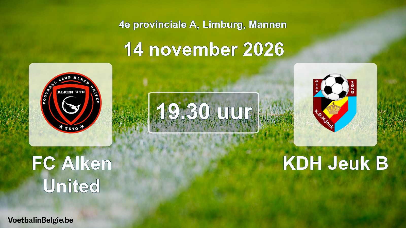 Geplande wedstrijd mannenvoetbal: FC Alken United - KDH Jeuk B (14 november 2026)