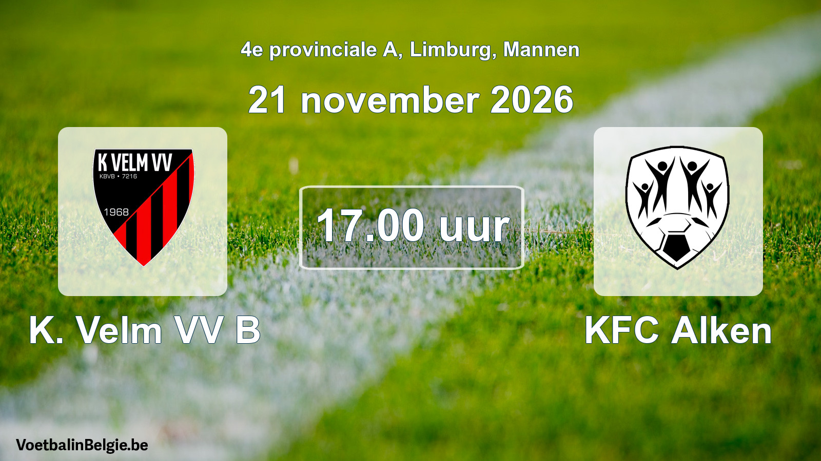 Geplande wedstrijd mannenvoetbal: K. Velm VV B - KFC Alken (21 november 2026)