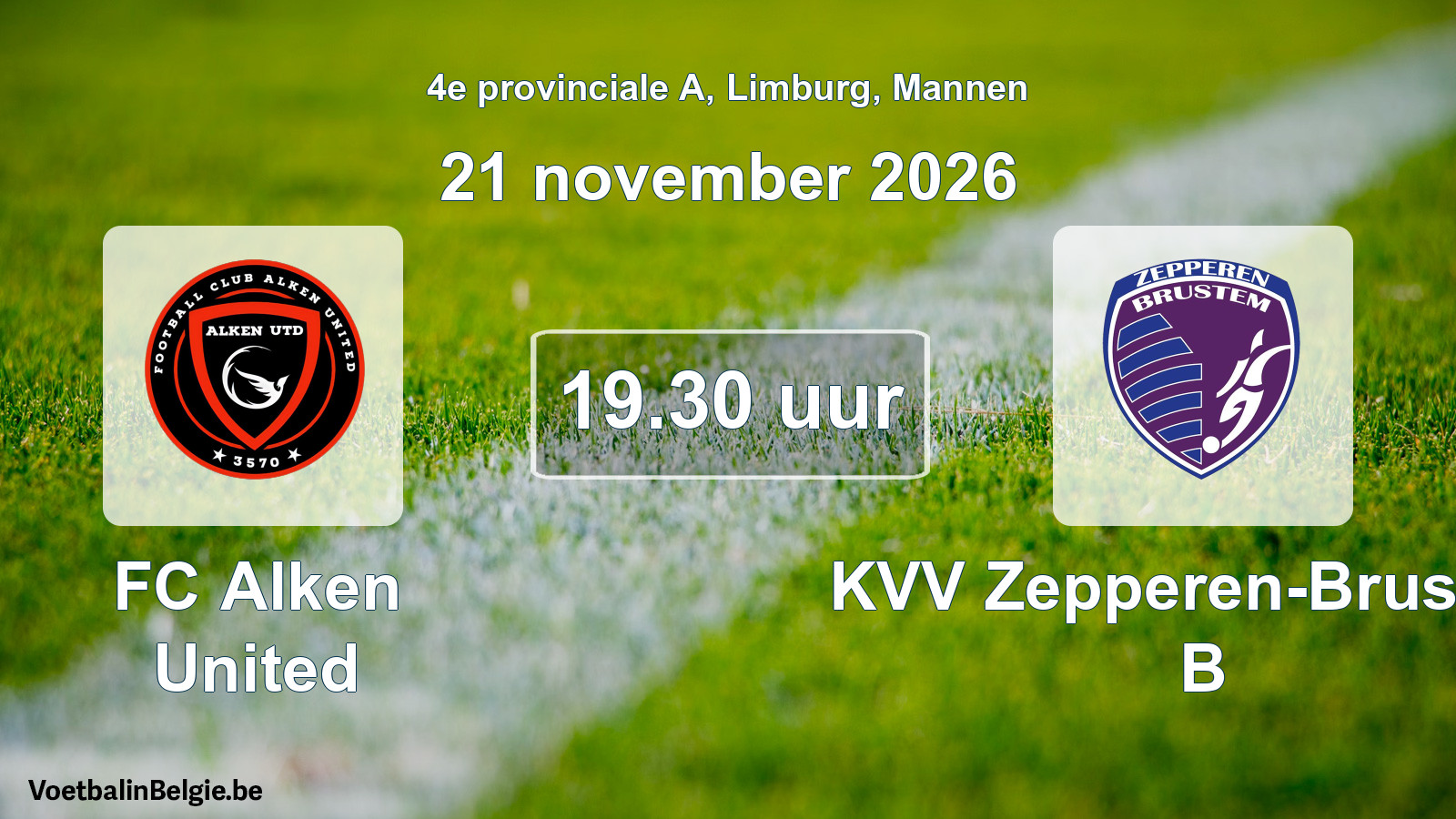 Geplande wedstrijd mannenvoetbal: FC Alken United - KVV Zepperen-Brustem B (21 november 2026)