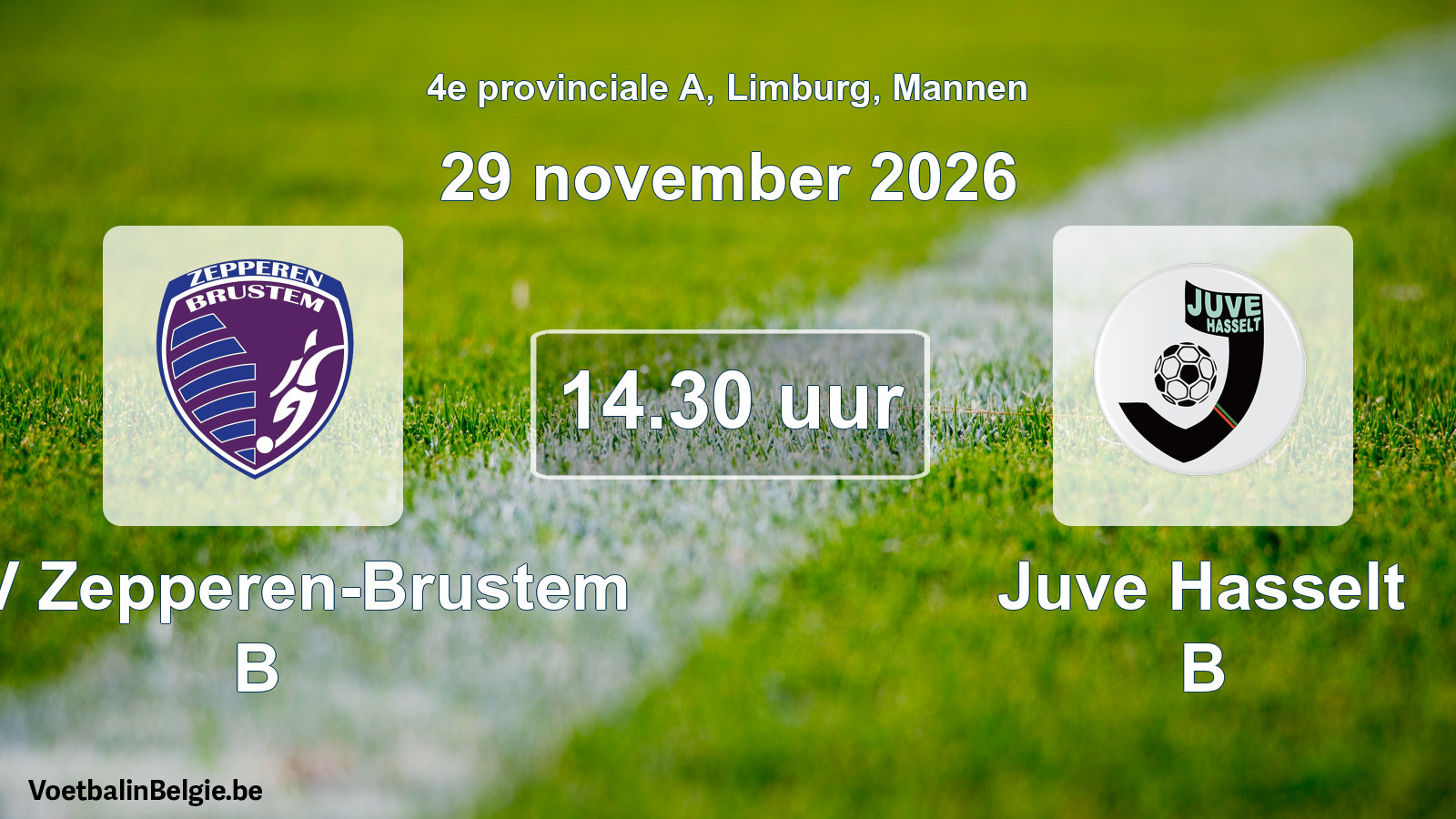 Geplande wedstrijd mannenvoetbal: KVV Zepperen-Brustem B - Juve Hasselt B (29 november 2026)