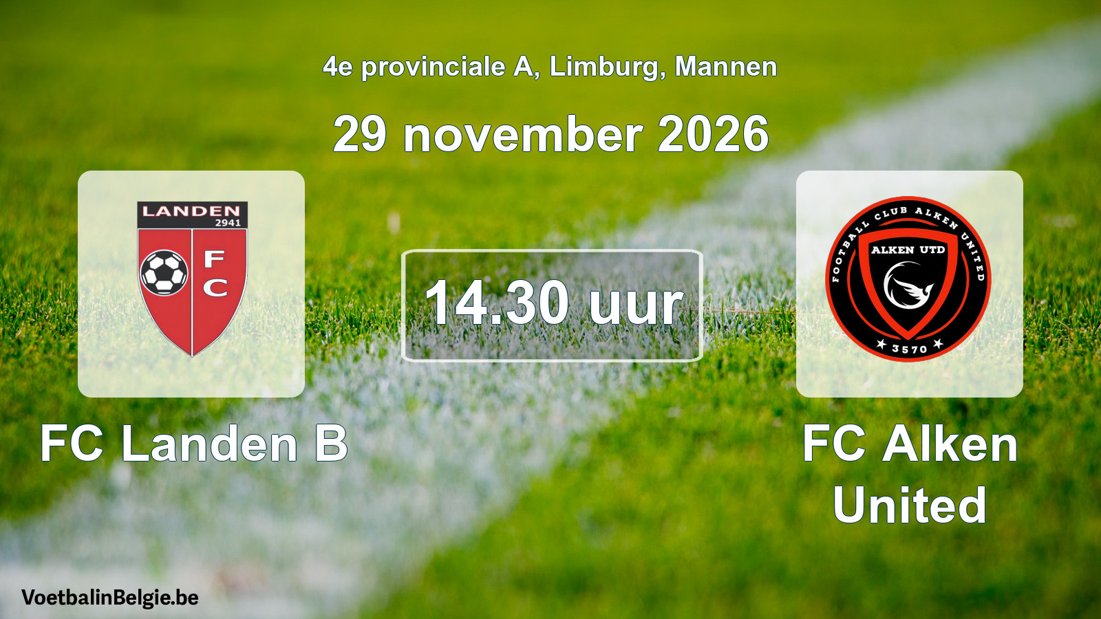 Geplande wedstrijd mannenvoetbal: FC Landen B - FC Alken United (29 november 2026)