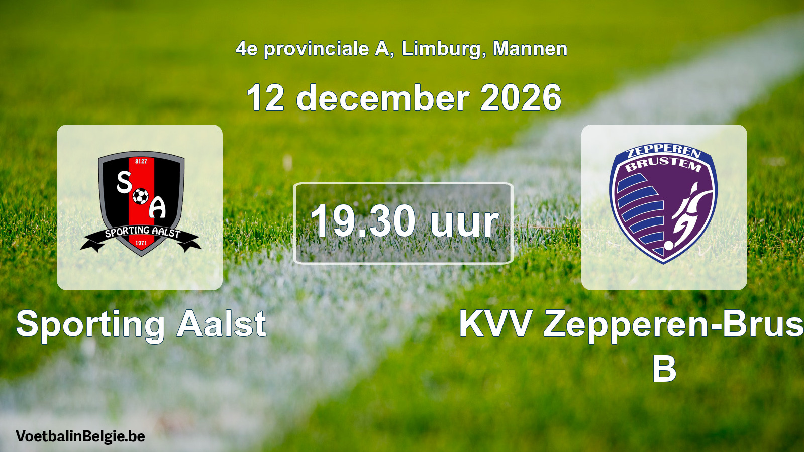 Geplande wedstrijd mannenvoetbal: Sporting Aalst - KVV Zepperen-Brustem B (12 december 2026)