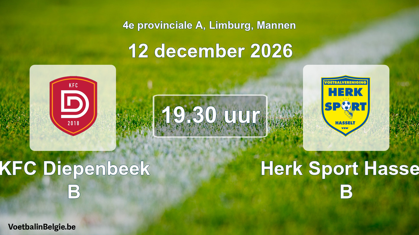 Geplande wedstrijd mannenvoetbal: KFC Diepenbeek B - Herk Sport Hasselt B (12 december 2026)