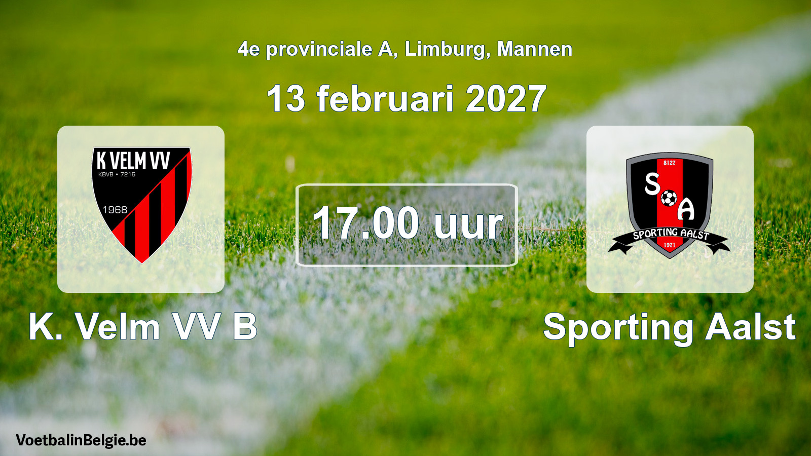 Geplande wedstrijd mannenvoetbal: K. Velm VV B - Sporting Aalst (13 februari 2027)