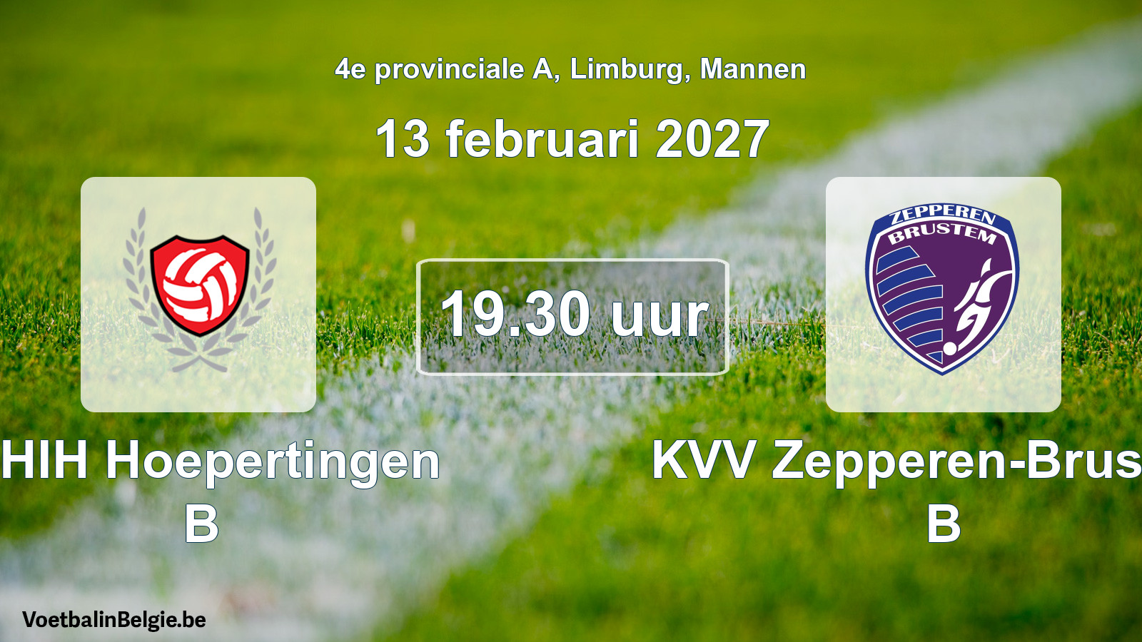 Geplande wedstrijd mannenvoetbal: KHIH Hoepertingen B - KVV Zepperen-Brustem B (13 februari 2027)