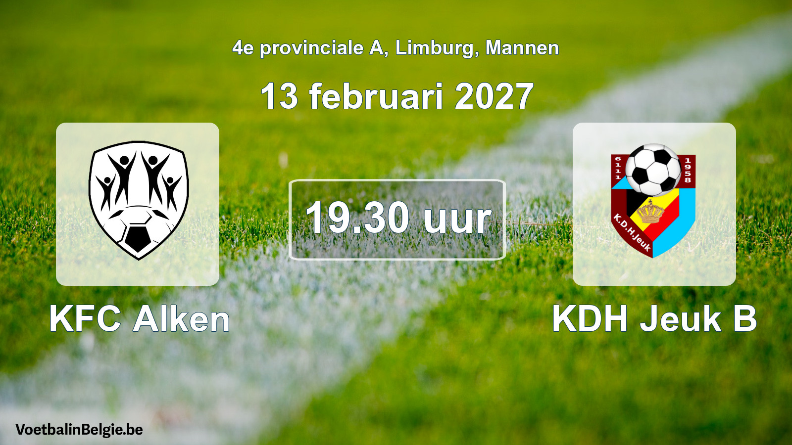 Geplande wedstrijd mannenvoetbal: KFC Alken - KDH Jeuk B (13 februari 2027)