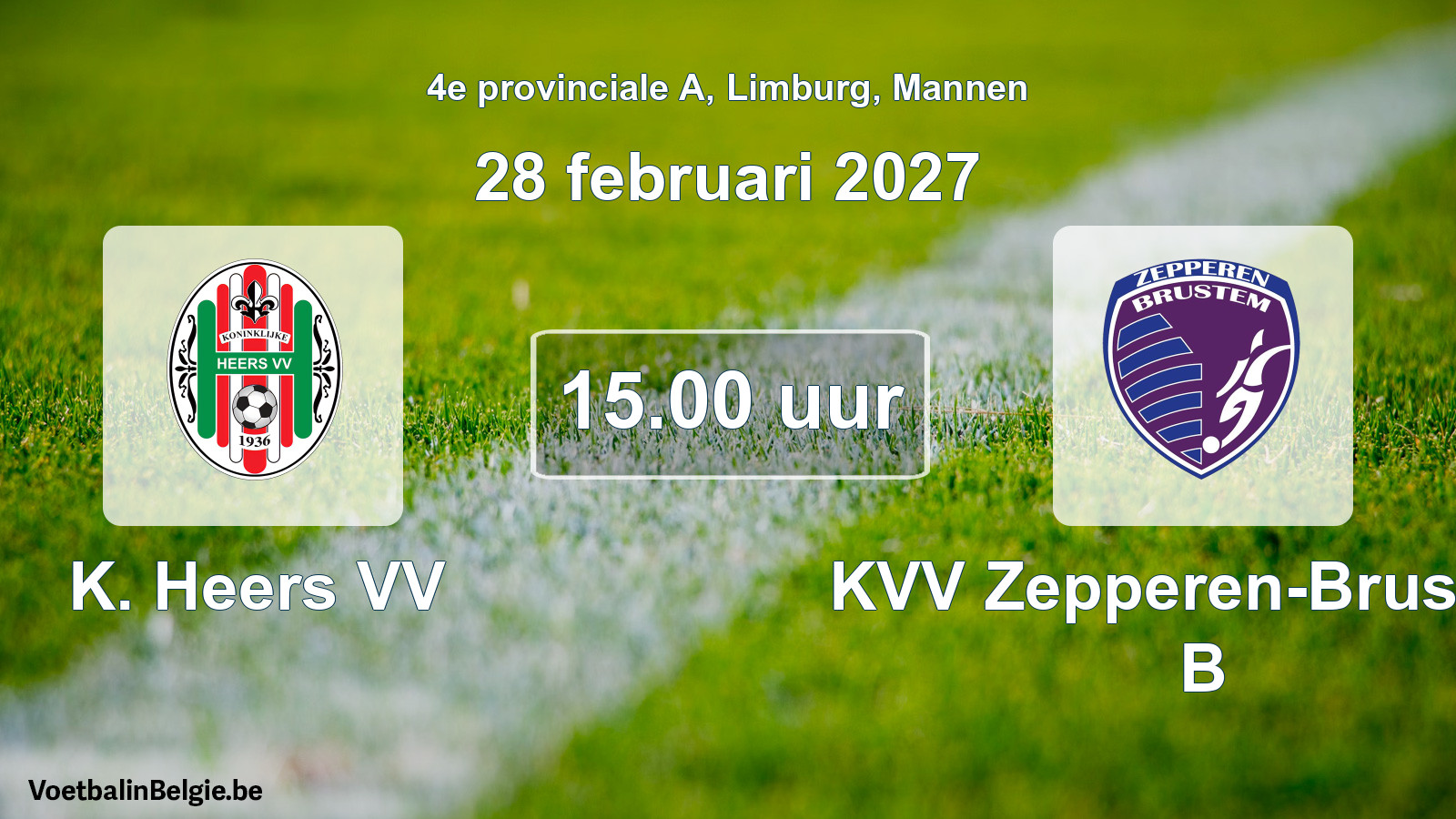Geplande wedstrijd mannenvoetbal: K. Heers VV - KVV Zepperen-Brustem B (28 februari 2027)