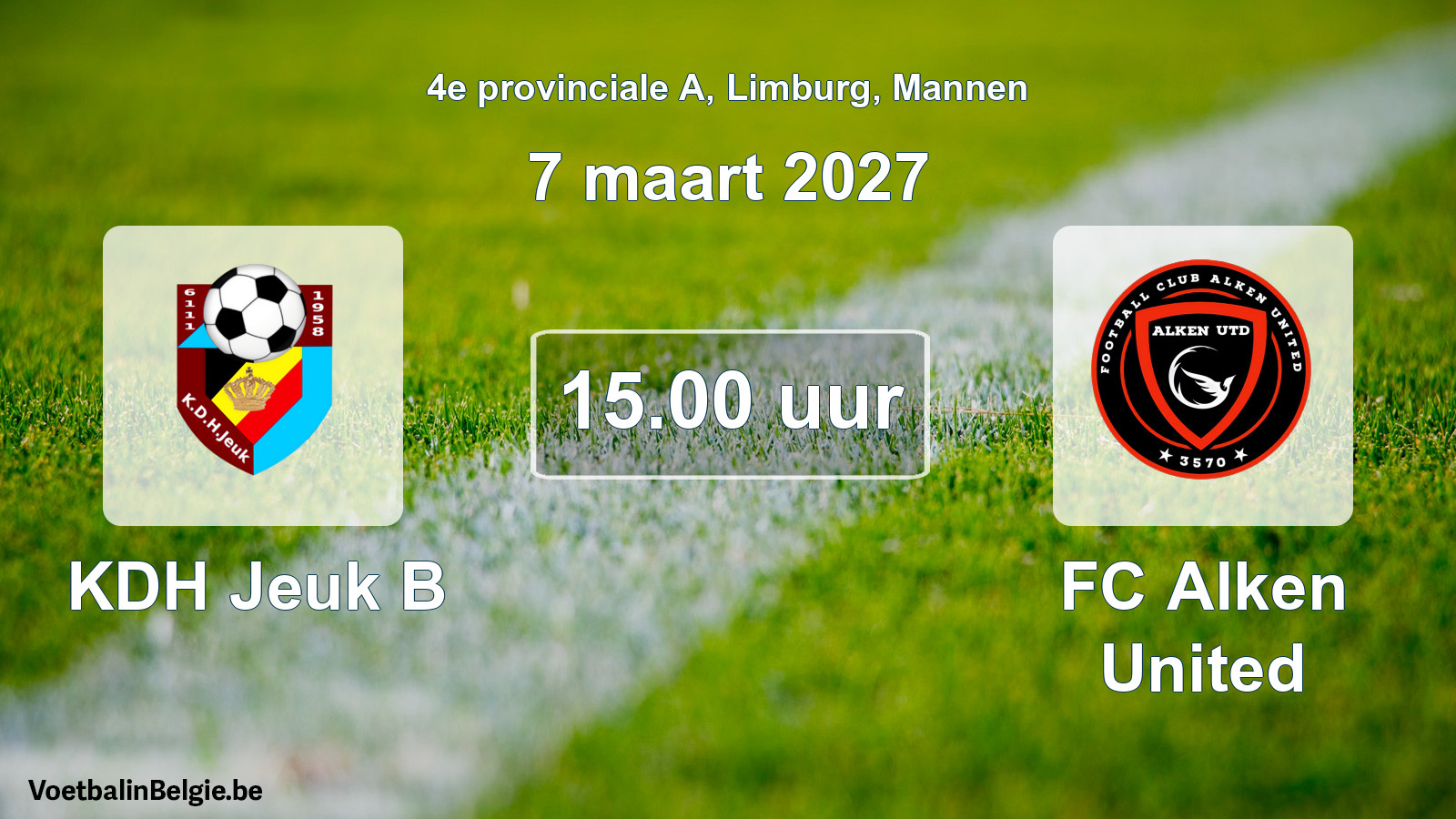 Geplande wedstrijd mannenvoetbal: KDH Jeuk B - FC Alken United (7 maart 2027)