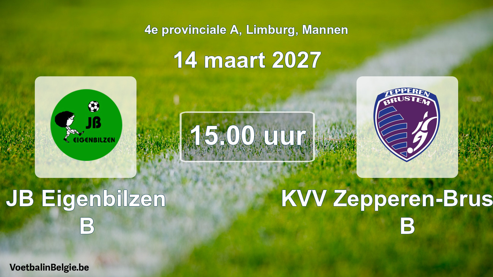 Geplande wedstrijd mannenvoetbal: JB Eigenbilzen B - KVV Zepperen-Brustem B (14 maart 2027)