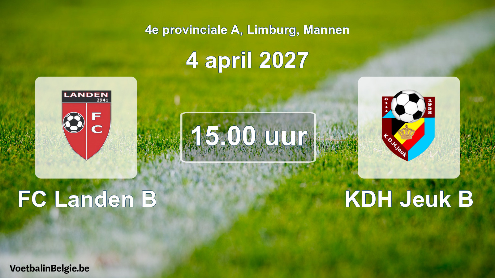 Geplande wedstrijd mannenvoetbal: FC Landen B - KDH Jeuk B (4 april 2027)