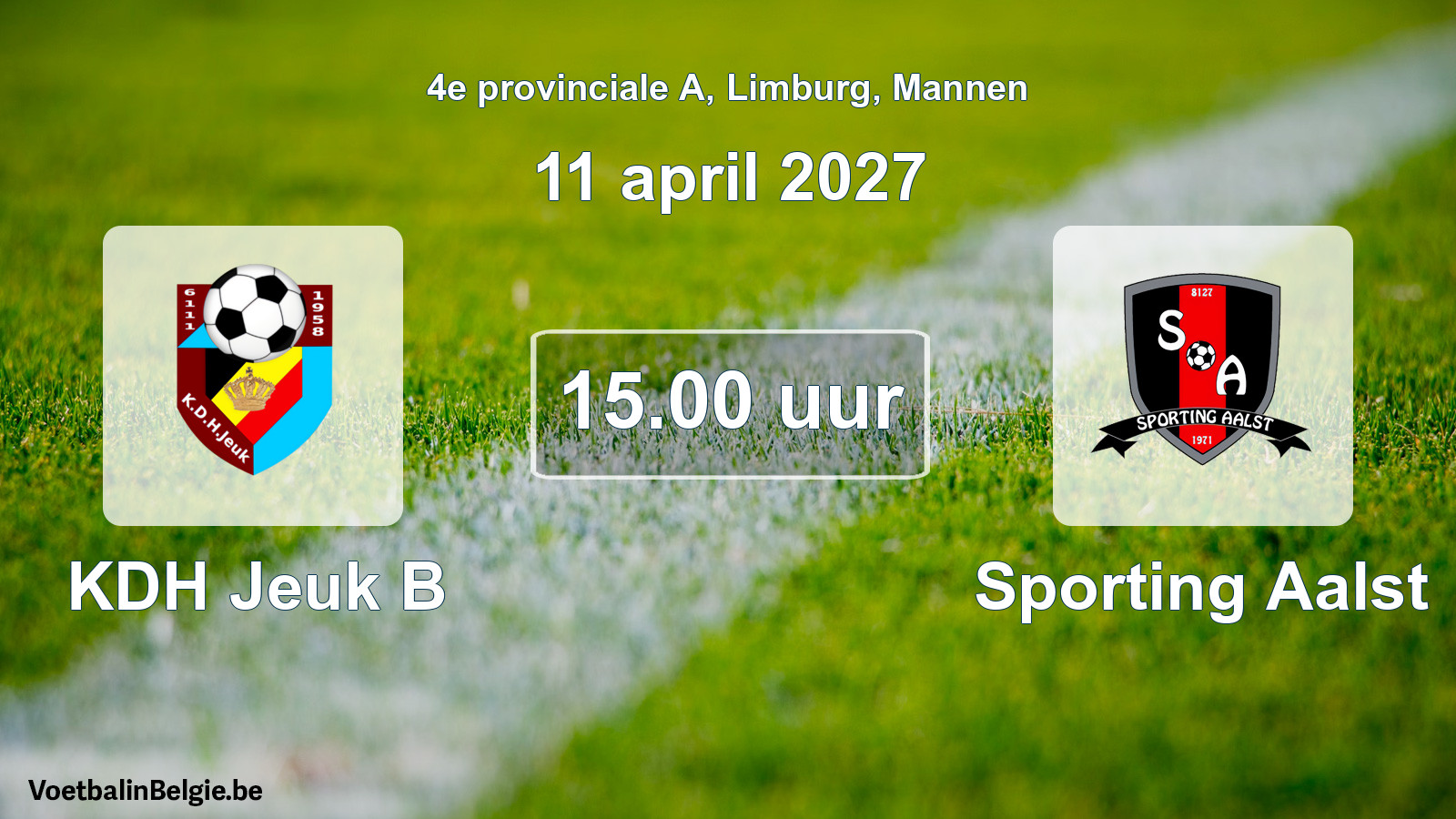 Geplande wedstrijd mannenvoetbal: KDH Jeuk B - Sporting Aalst (11 april 2027)