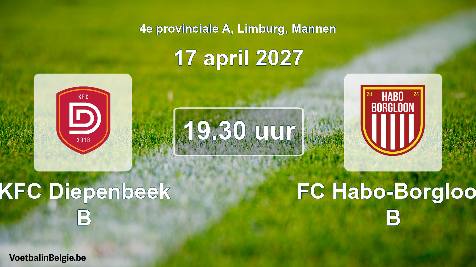 Geplande wedstrijd mannenvoetbal: KFC Diepenbeek B - FC Habo-Borgloon B (17 april 2027)