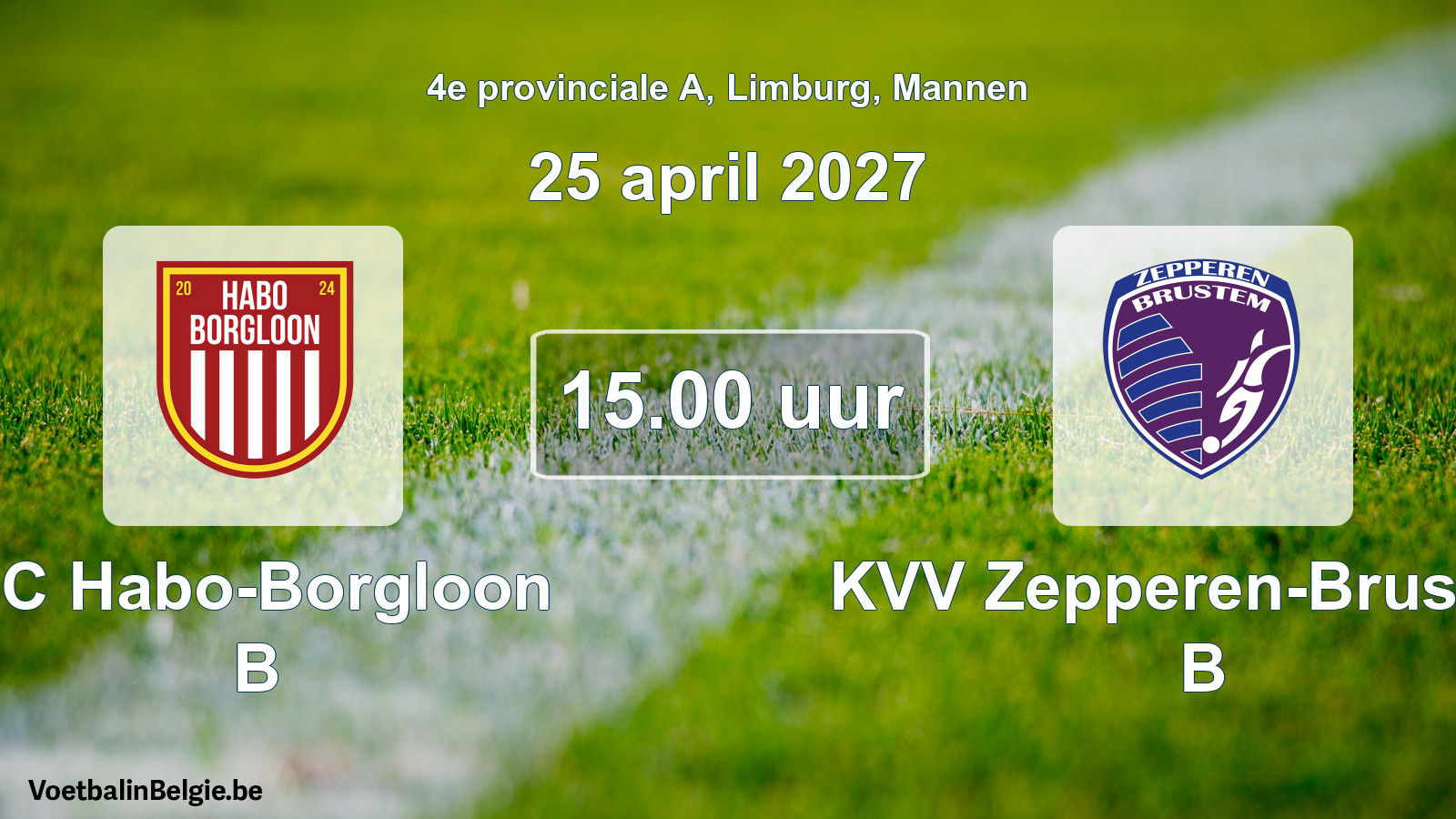 Geplande wedstrijd mannenvoetbal: FC Habo-Borgloon B - KVV Zepperen-Brustem B (25 april 2027)