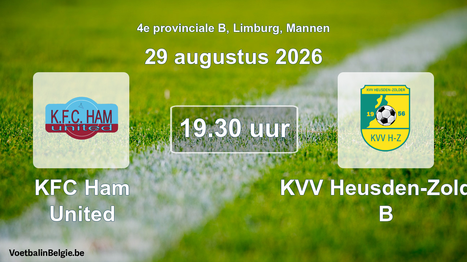 Geplande wedstrijd mannenvoetbal: KFC Ham United - KVV Heusden-Zolder B (29 augustus 2026)