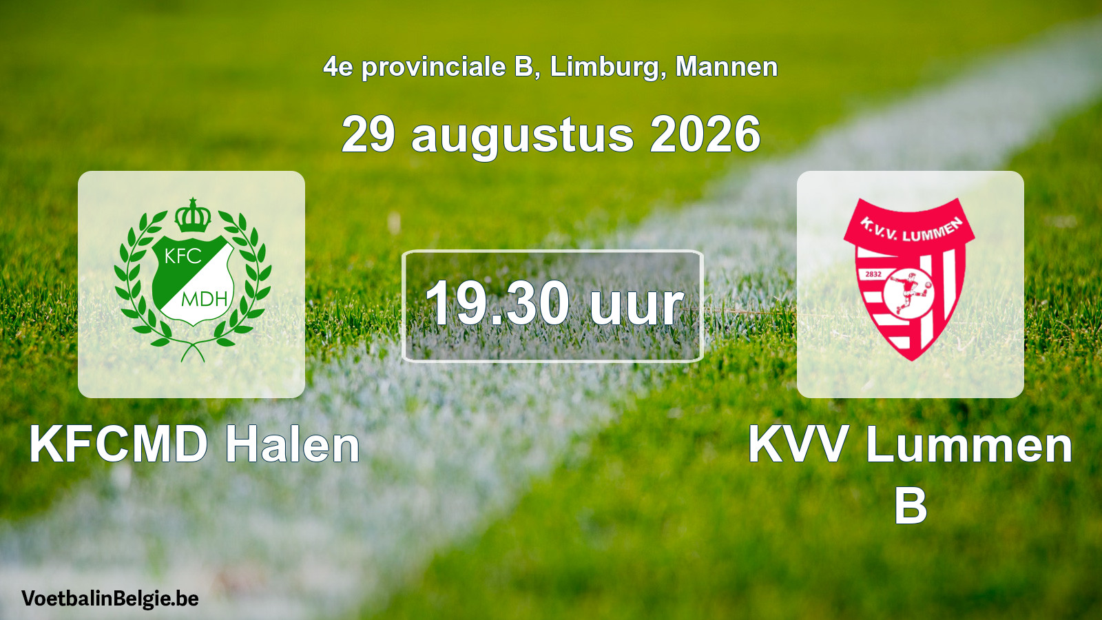 Geplande wedstrijd mannenvoetbal: KFCMD Halen - KVV Lummen B (29 augustus 2026)