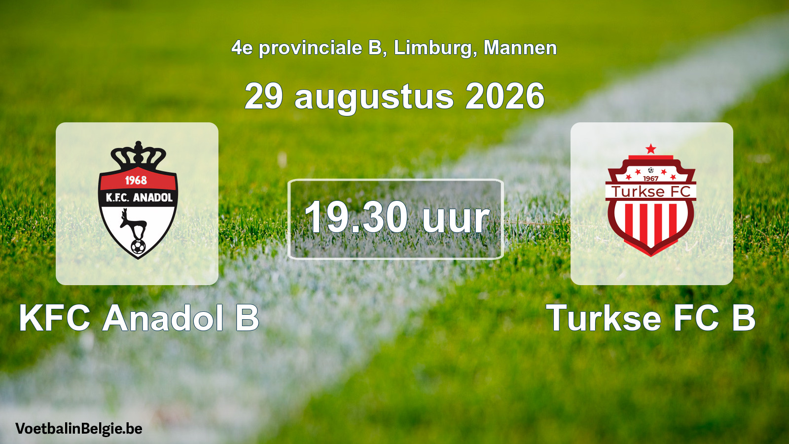 Geplande wedstrijd mannenvoetbal: KFC Anadol B - Turkse FC B (29 augustus 2026)