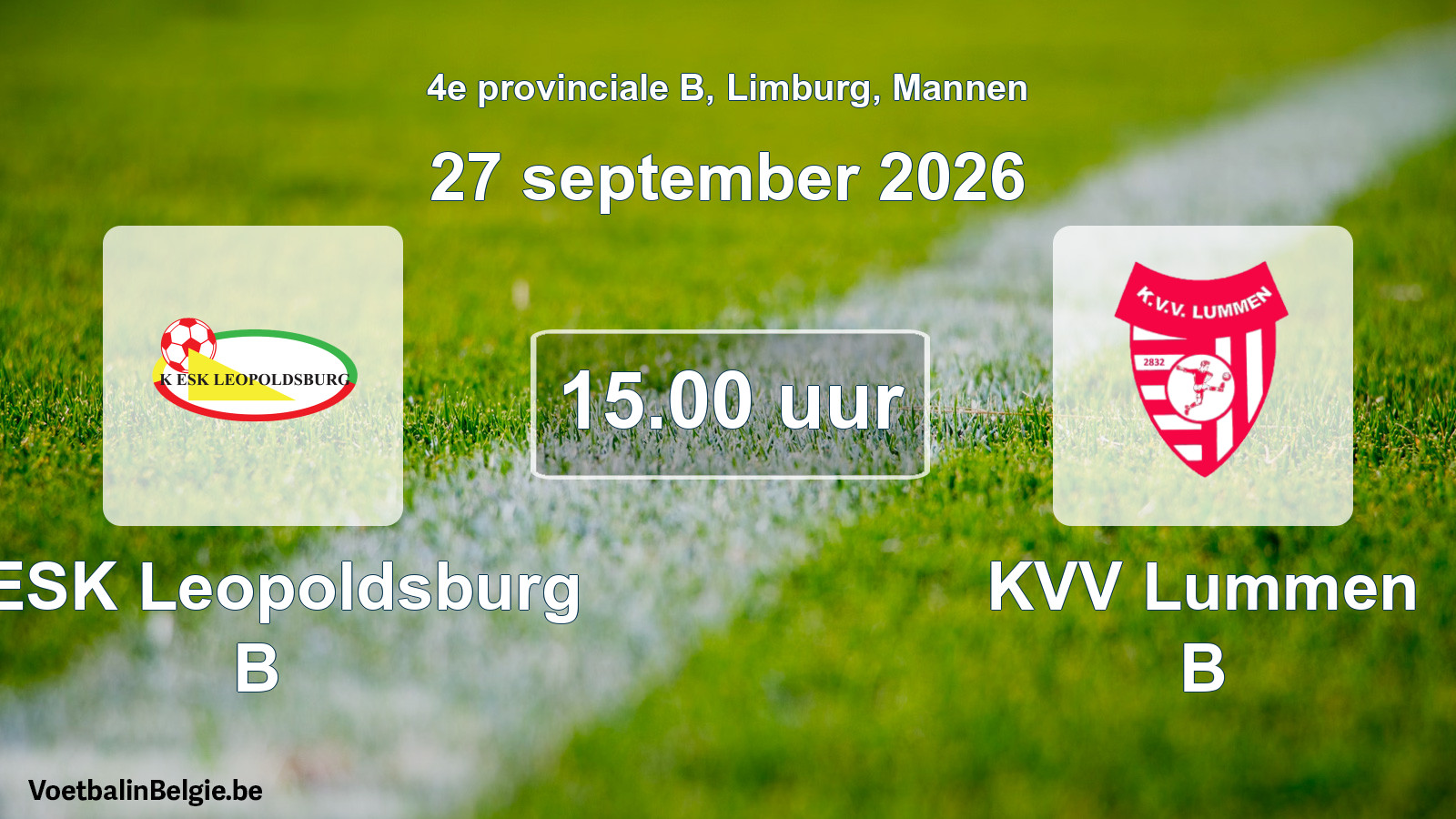 Geplande wedstrijd mannenvoetbal: KESK Leopoldsburg B - KVV Lummen B (27 september 2026)