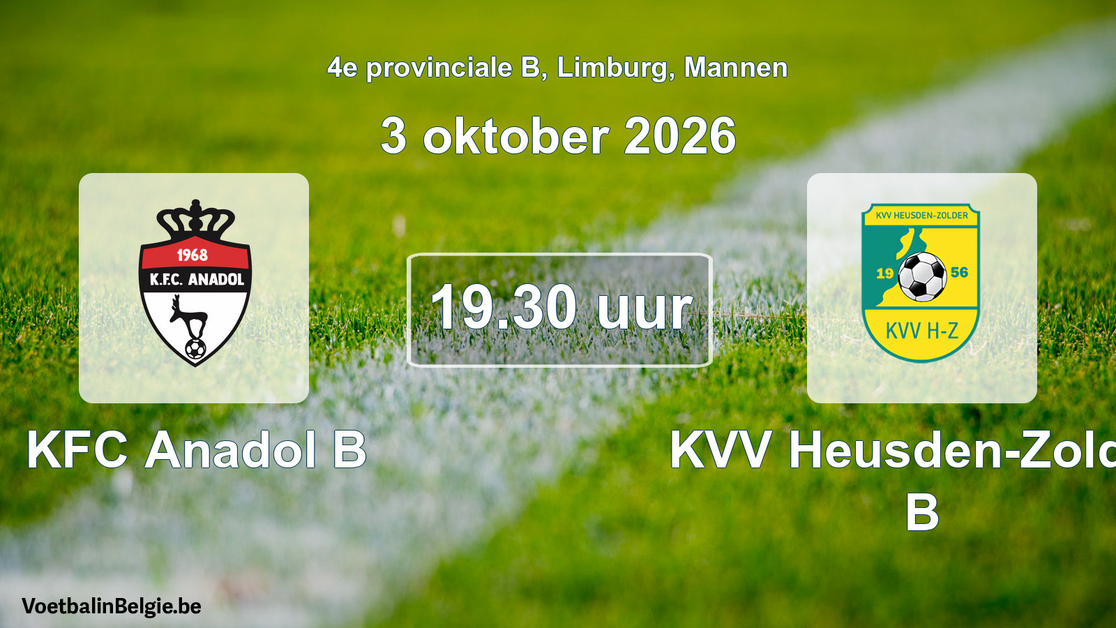 Geplande wedstrijd mannenvoetbal: KFC Anadol B - KVV Heusden-Zolder B (3 oktober 2026)