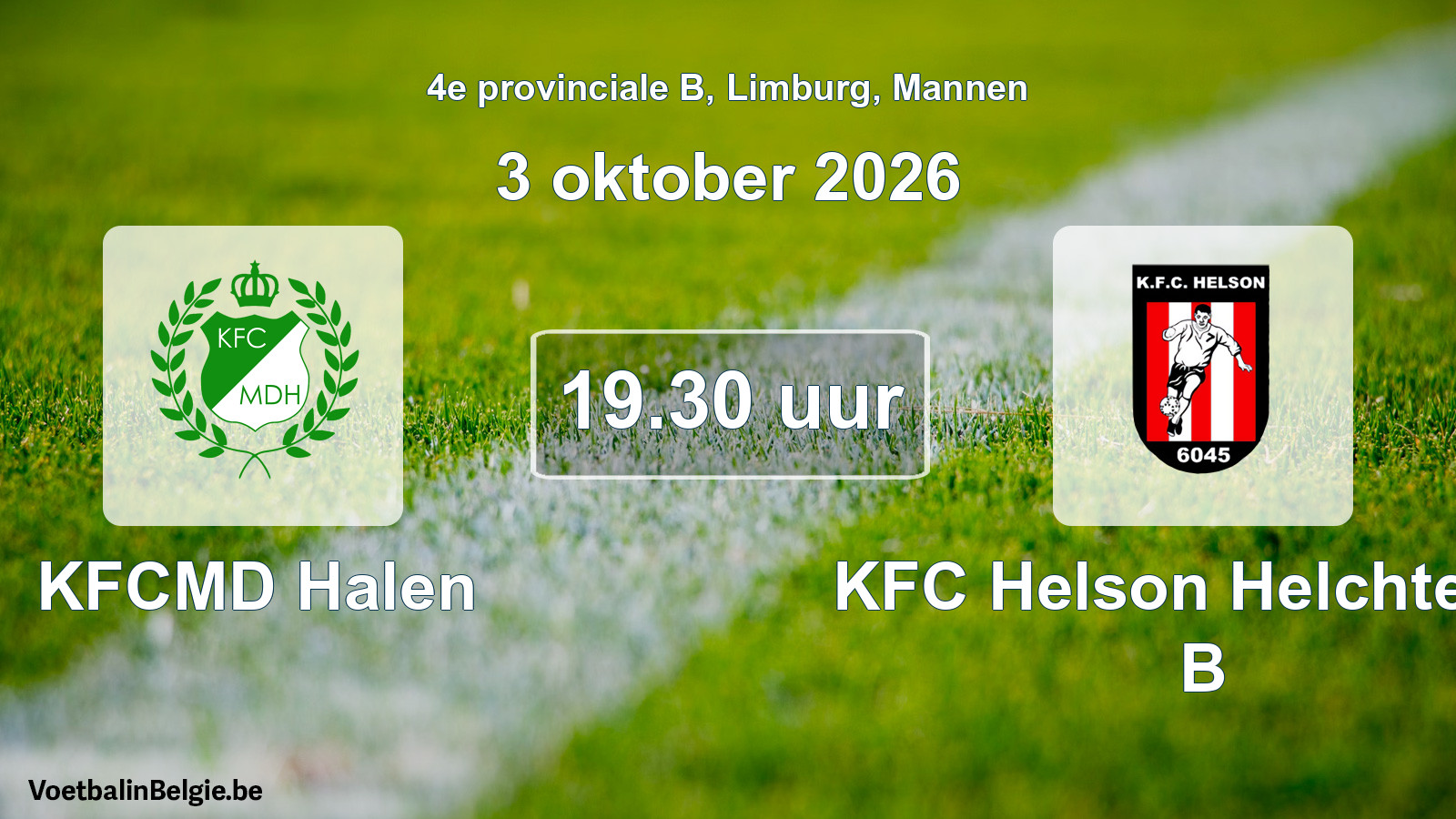 Geplande wedstrijd mannenvoetbal: KFCMD Halen - KFC Helson Helchteren B (3 oktober 2026)