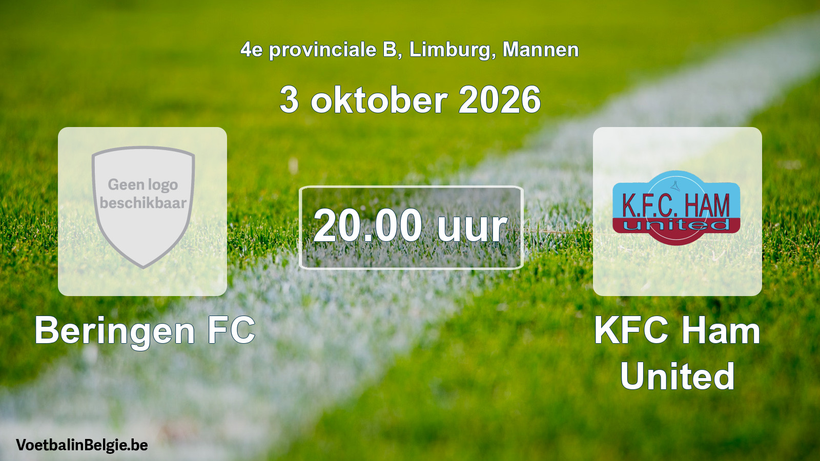 Geplande wedstrijd mannenvoetbal: Beringen FC - KFC Ham United (3 oktober 2026)